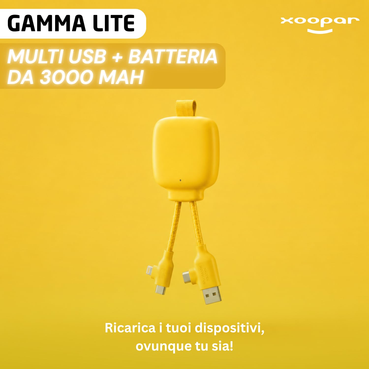 Xoopar Gamma Lite power bank 3000mAh gialla 4 in 1