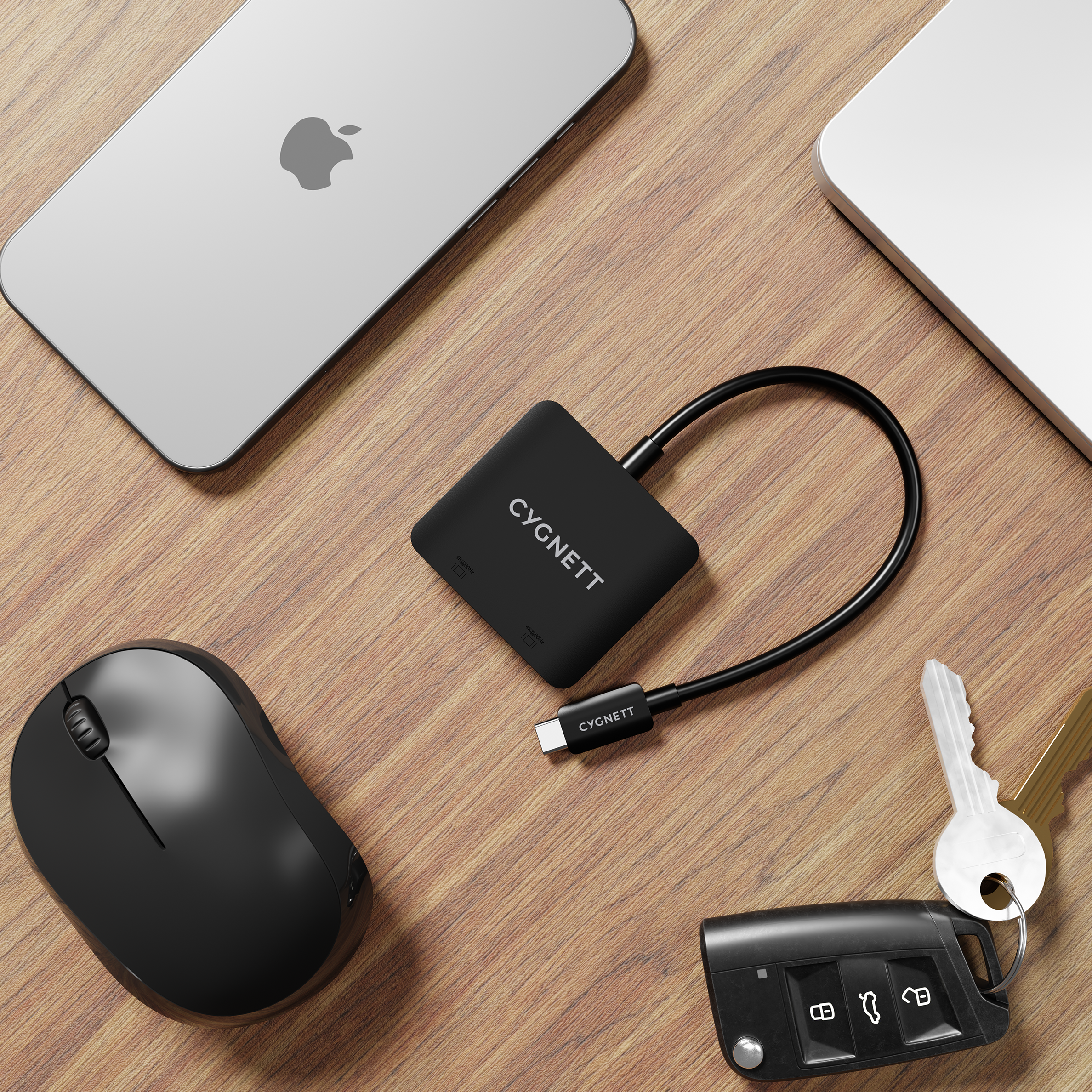 Cygnett Hub USB-C 2-in-1 doppia HDMI cavo 15 cm 4K 60Hz