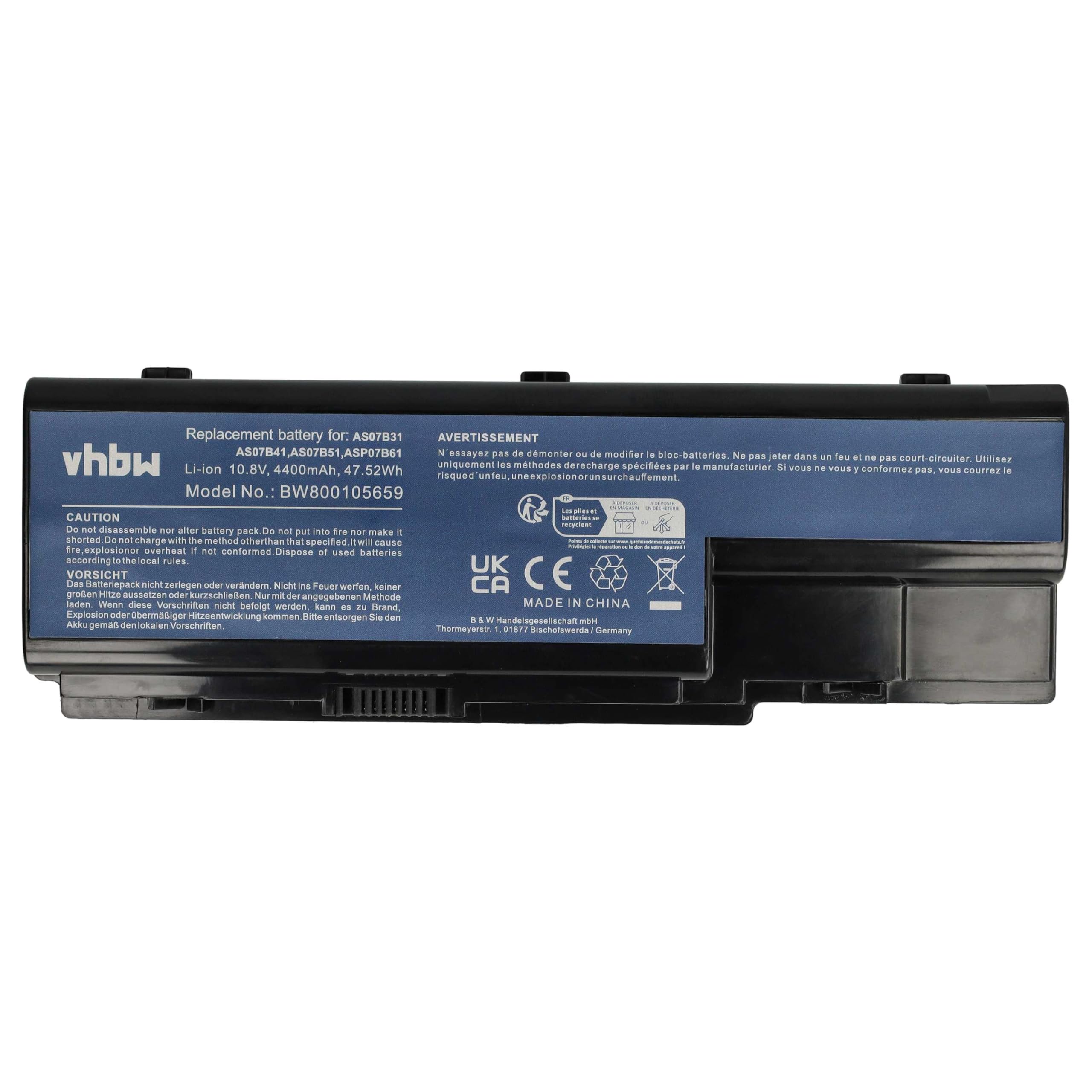 vhbw Batteria Notebook AS07B32 4400mAh per Acer Aspire