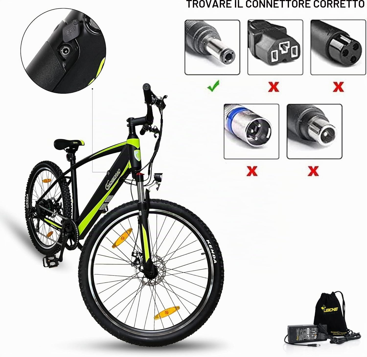 Leicke 42V 2A caricabatterie bici elettrica 84W TÜV