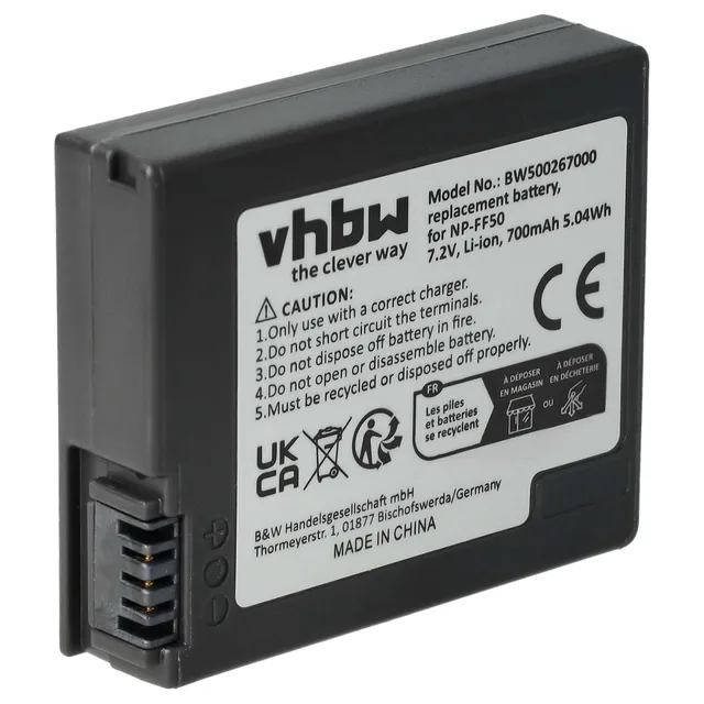 vhbw Batteria NP-FF50 Videocamera Sony 700mAh 7,2V Li-Ion