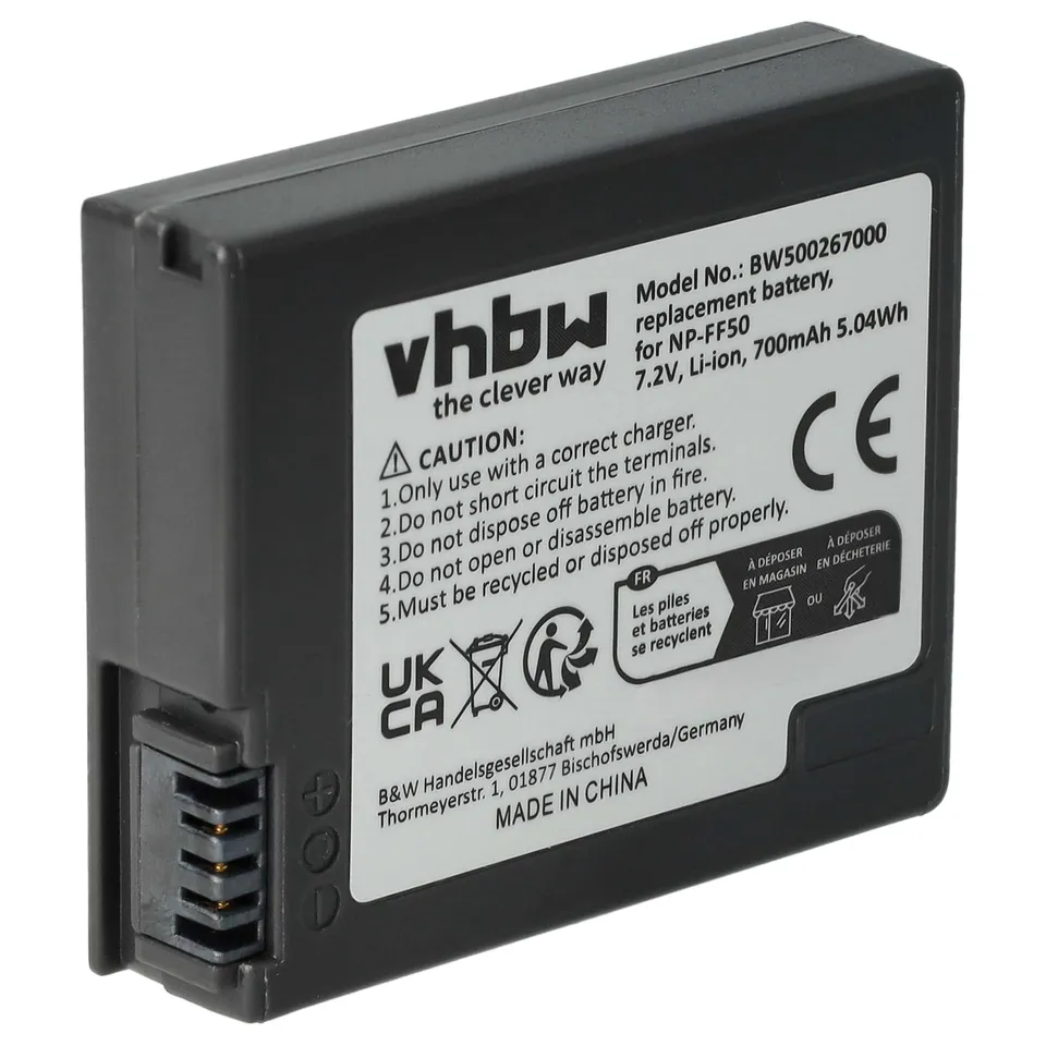 vhbw Batteria NP-FF50 Videocamera Sony 700mAh 7,2V Li-Ion