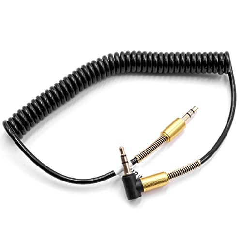 vhbw Cavo Audio Jack 3,5 mm Stereo Spirale 150 cm Oro/Nero