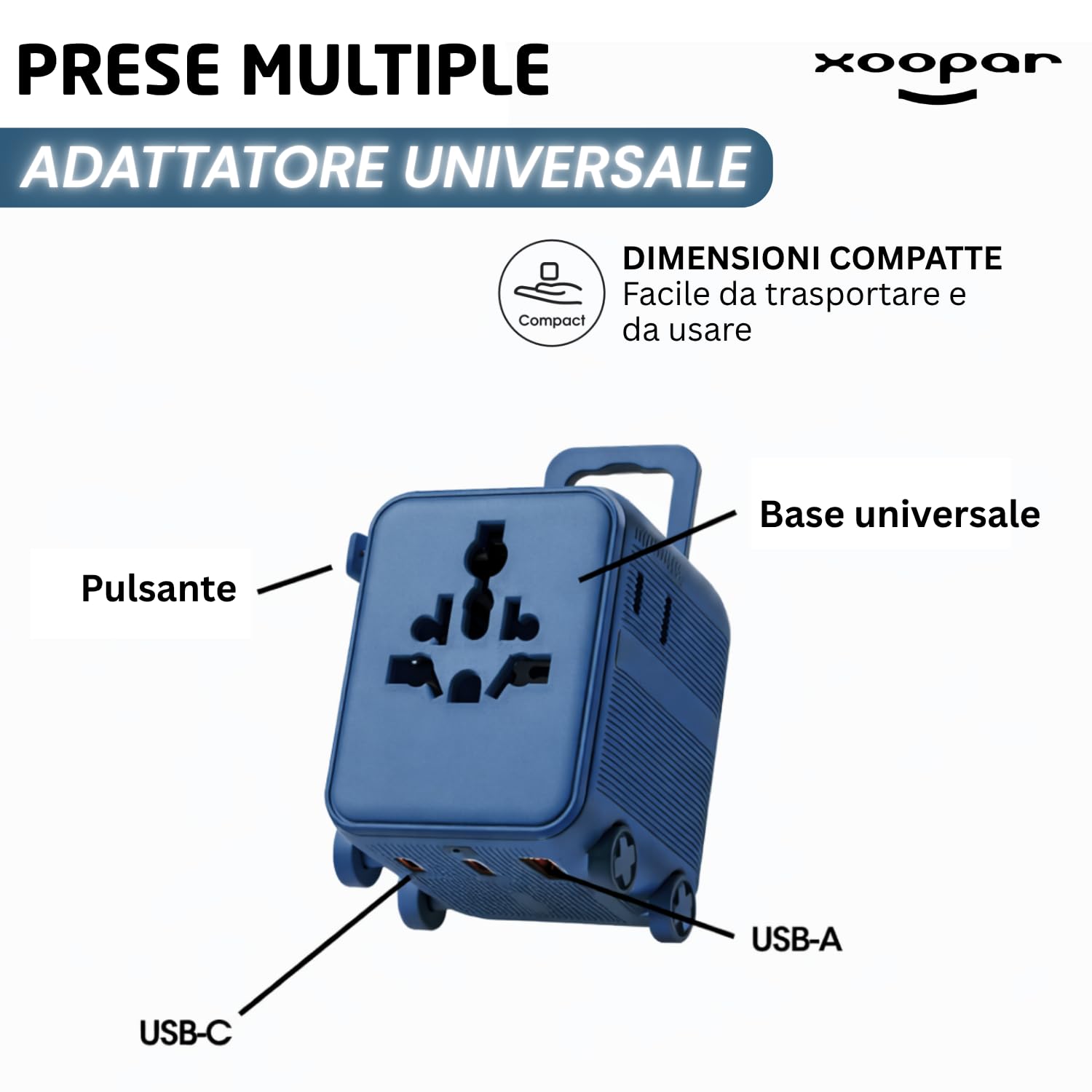 Xoopar Luggie adattatore viaggio universale blu USB-C 150 paesi