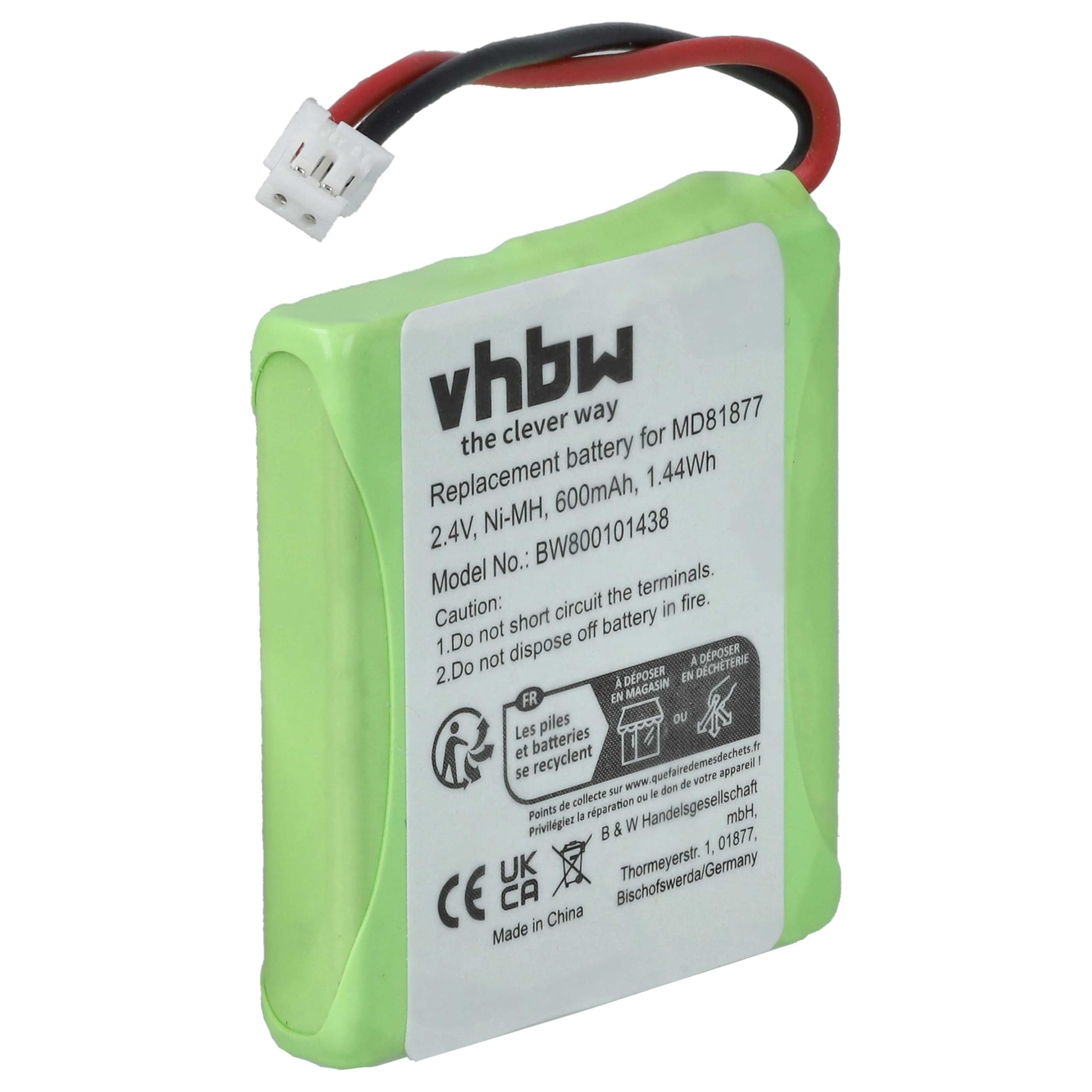 vhbw Batteria cordless 2,4V 600mAh per Sinus A201
