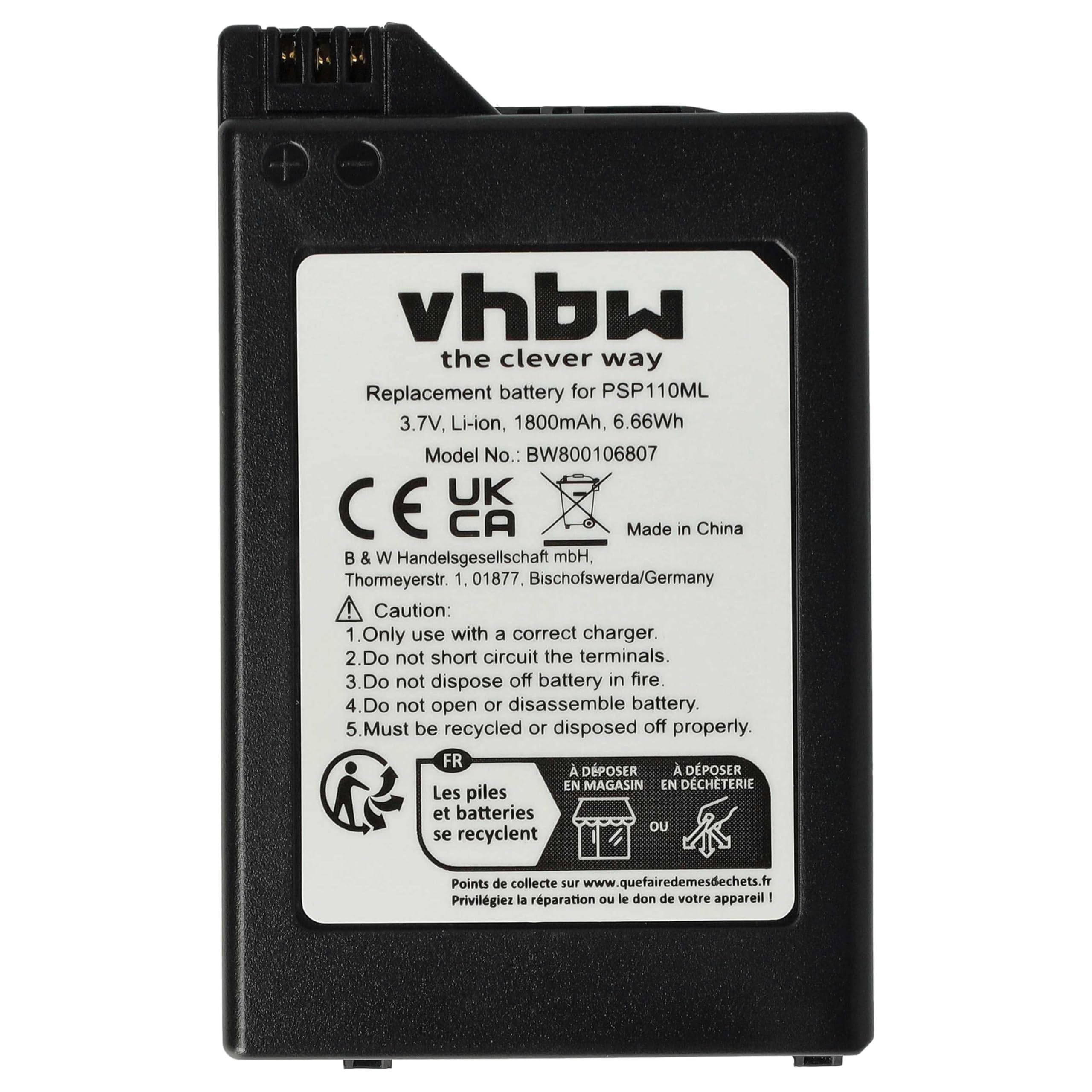 vhbw Batteria PSP-110 1800mAh per PSP-1000 nera litio