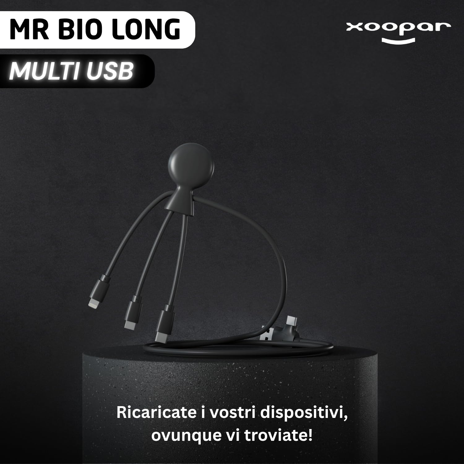 Xoopar Mr Bio Long cavo USB 4 in 1 nero 1m riciclato