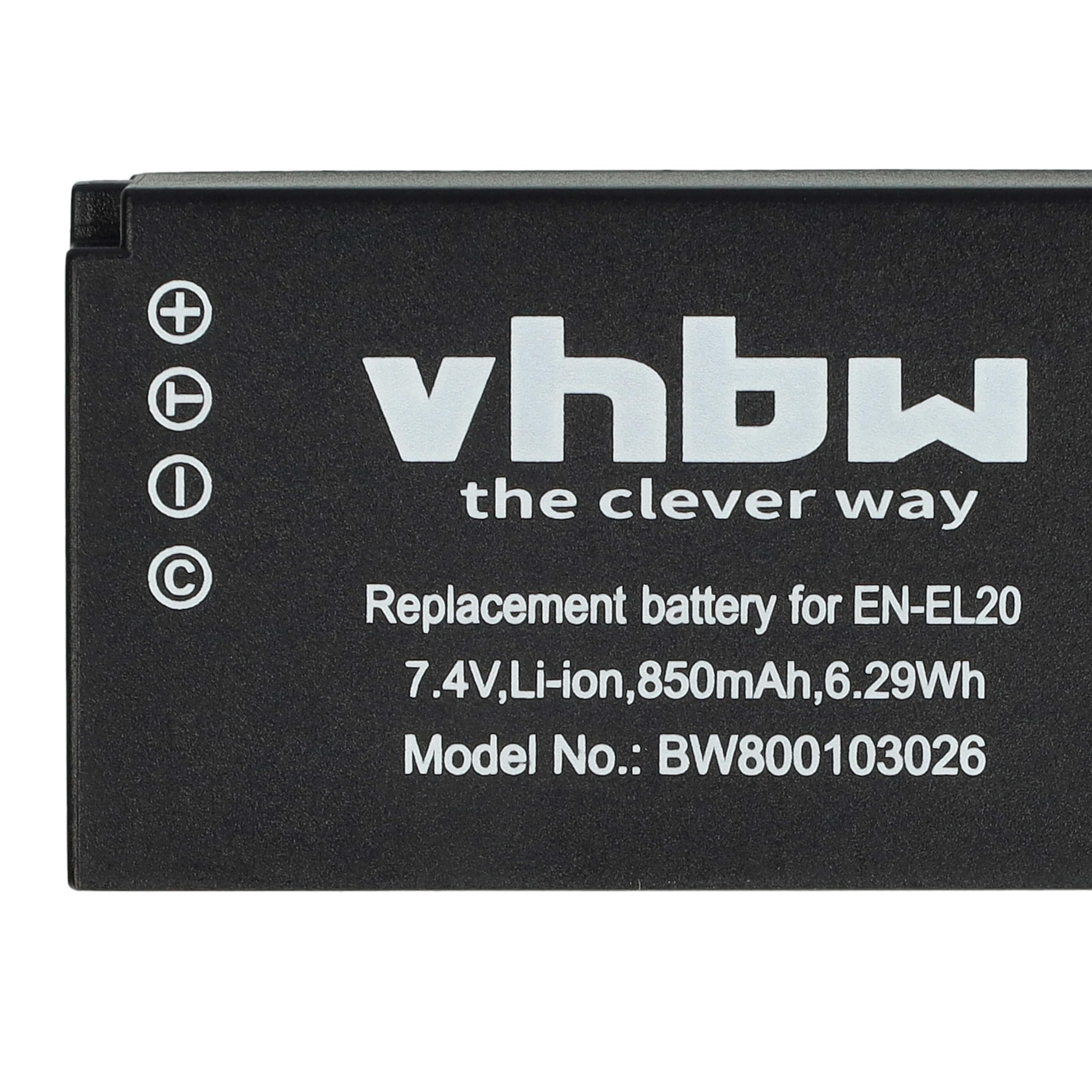 vhbw Batteria fotocamera Nikon EN-EL20 850mAh Li-Ion