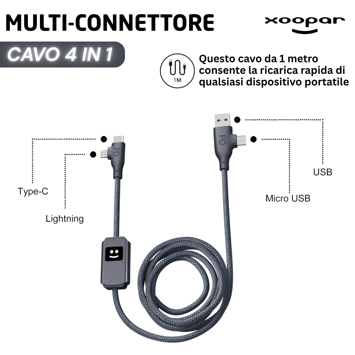 Xoopar Allure Cavo USB 3 in 1 100W Nero 1 m