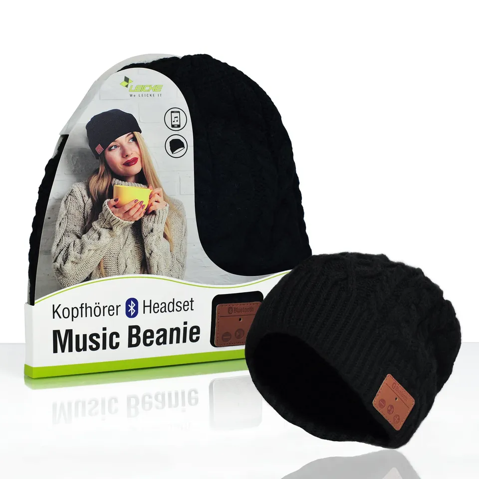 Leicke Beanie berretto cuffie bluetooth nero con microfono