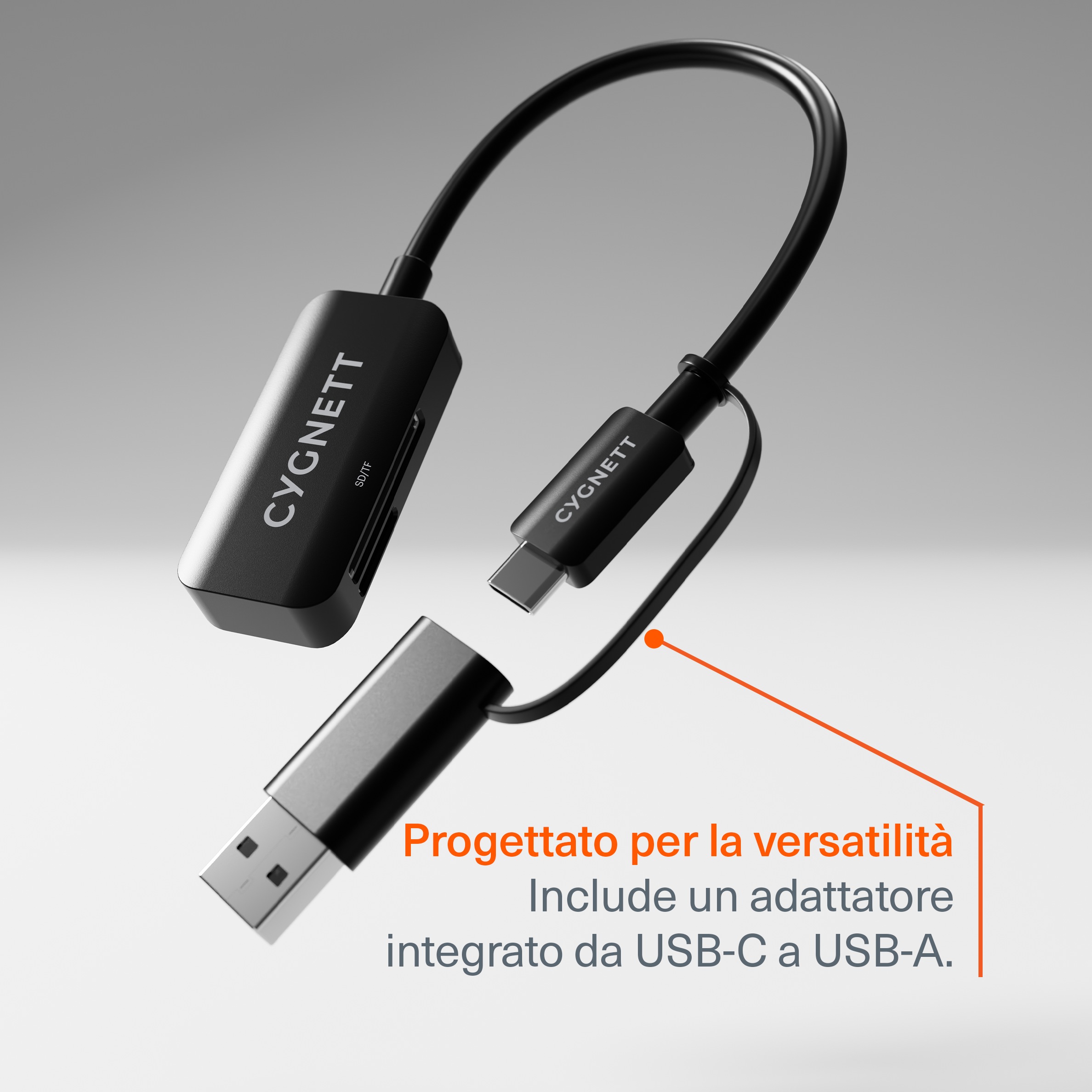 Cygnett Adattatore USB-C a SD e MicroSD 15 cm alta velocità