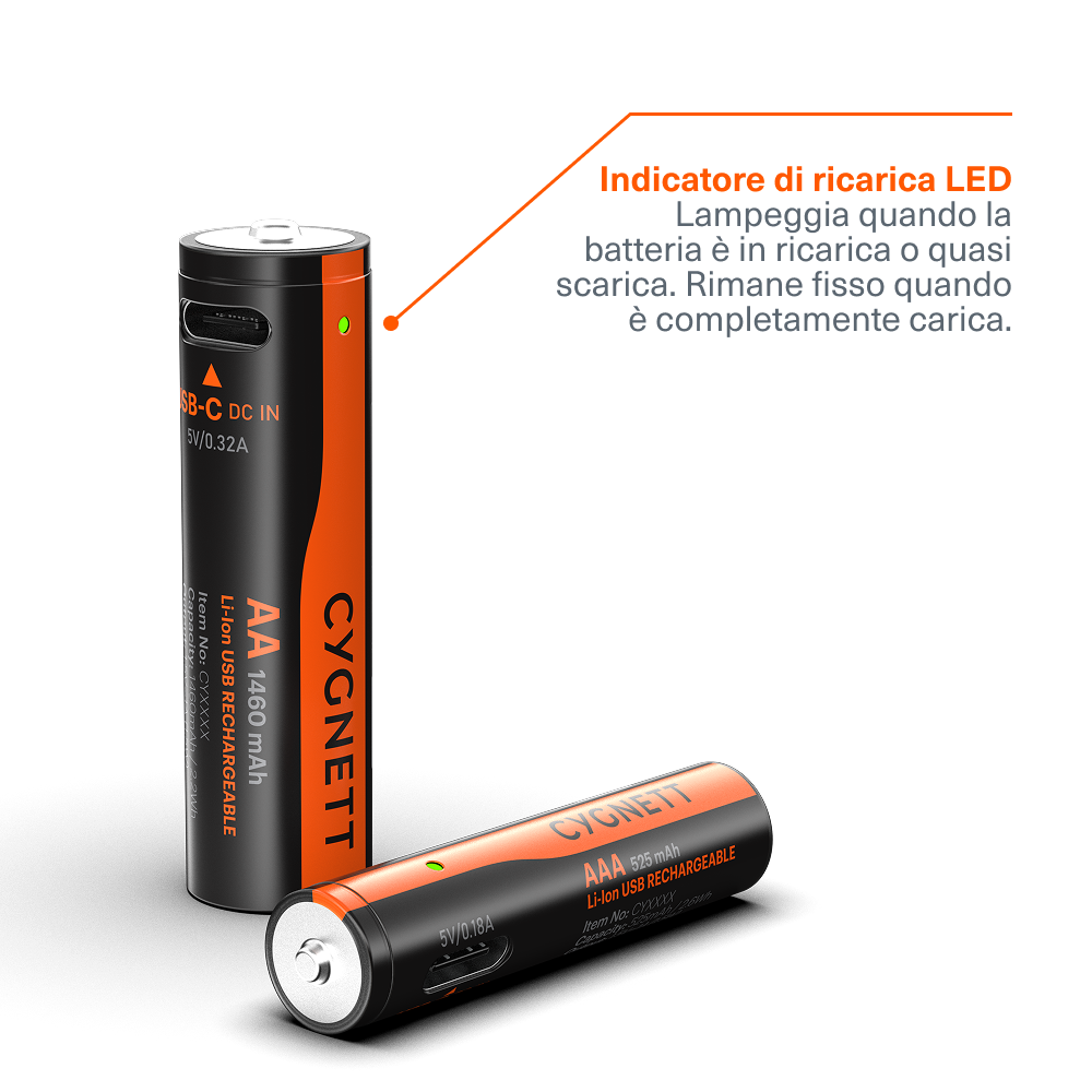 Cygnett Batterie Ricaricabili AAA USB-C 4 Pezzi 1,5V