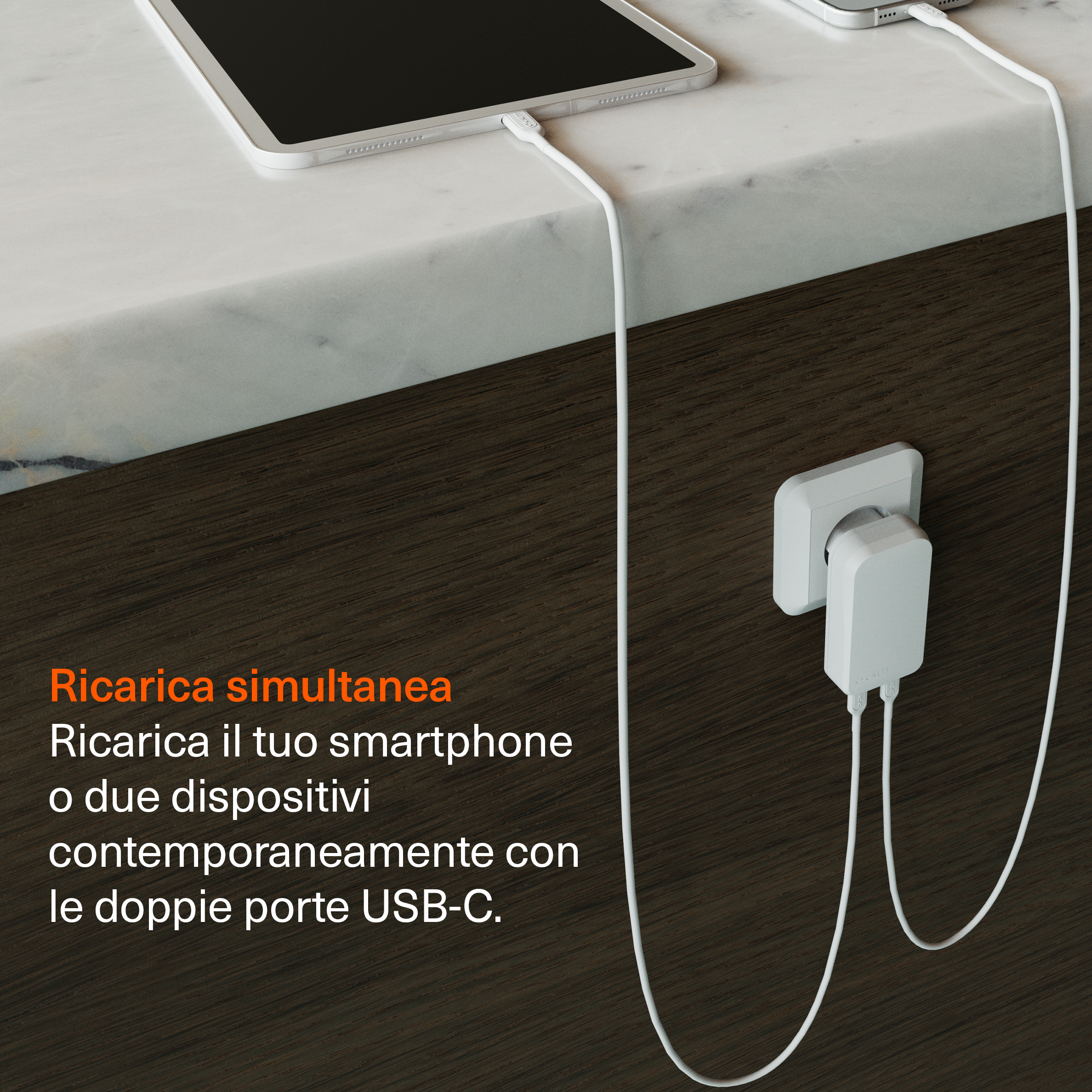 Cygnett ChargePlus Caricabatterie Muro GaN USB-C 45W Bianco 2 Porte