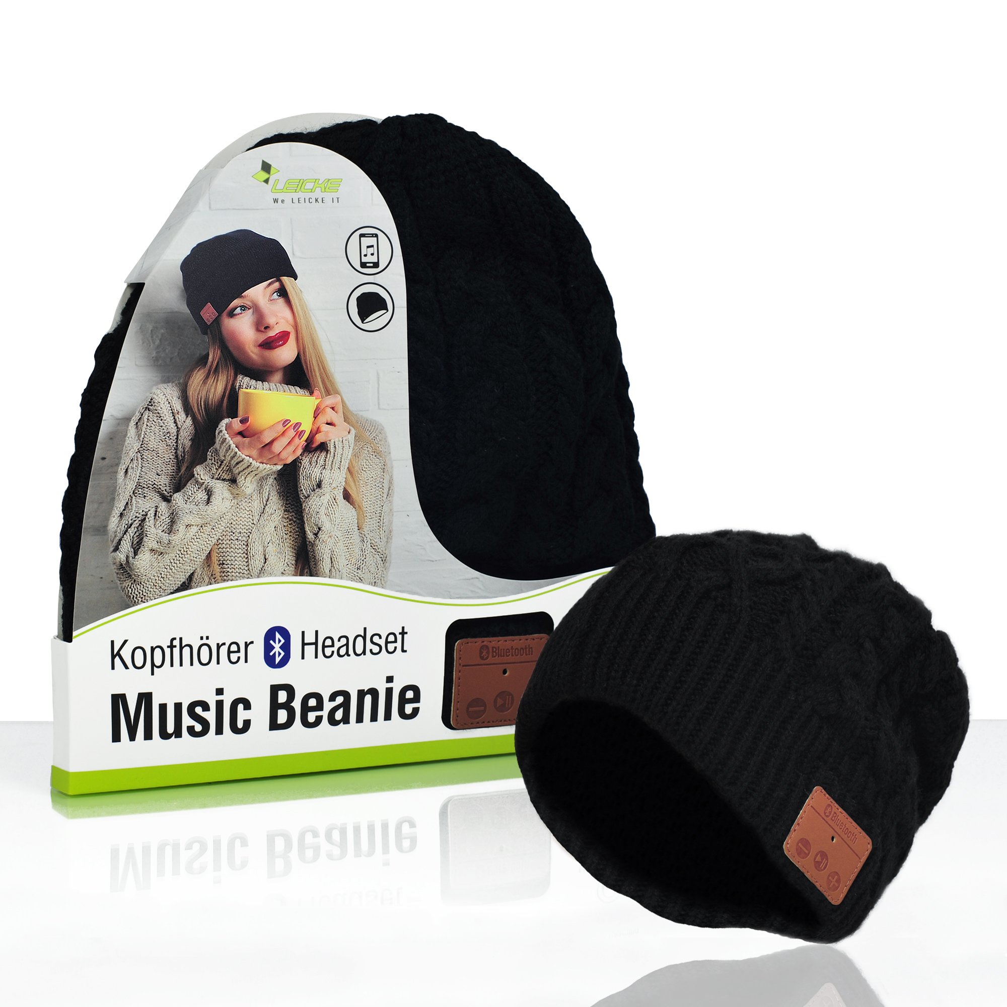 Leicke Beanie berretto cuffie bluetooth nero con microfono