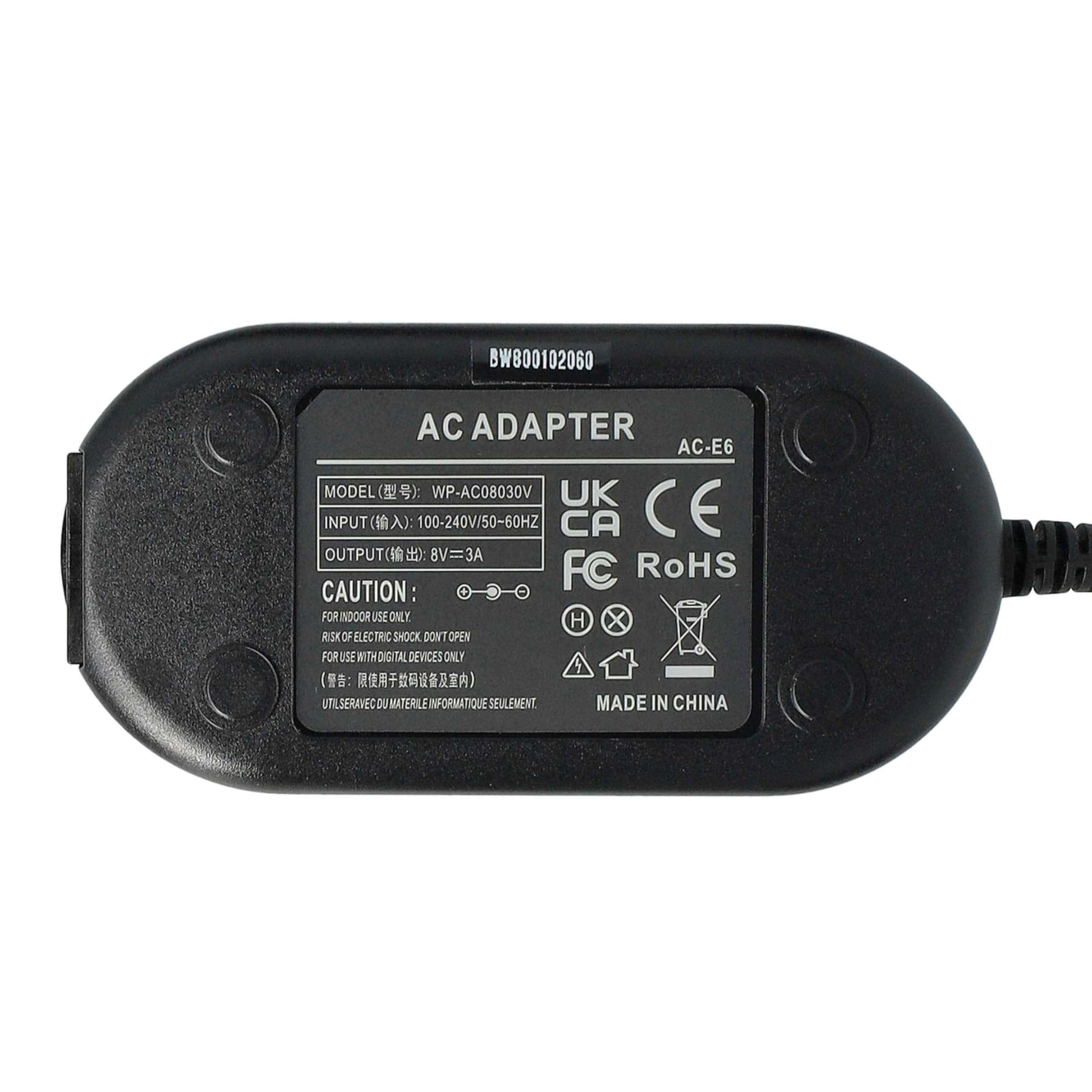 vhbw Alimentatore ACK-E6 + DR-E6 Fotocamera Canon 2m Nero