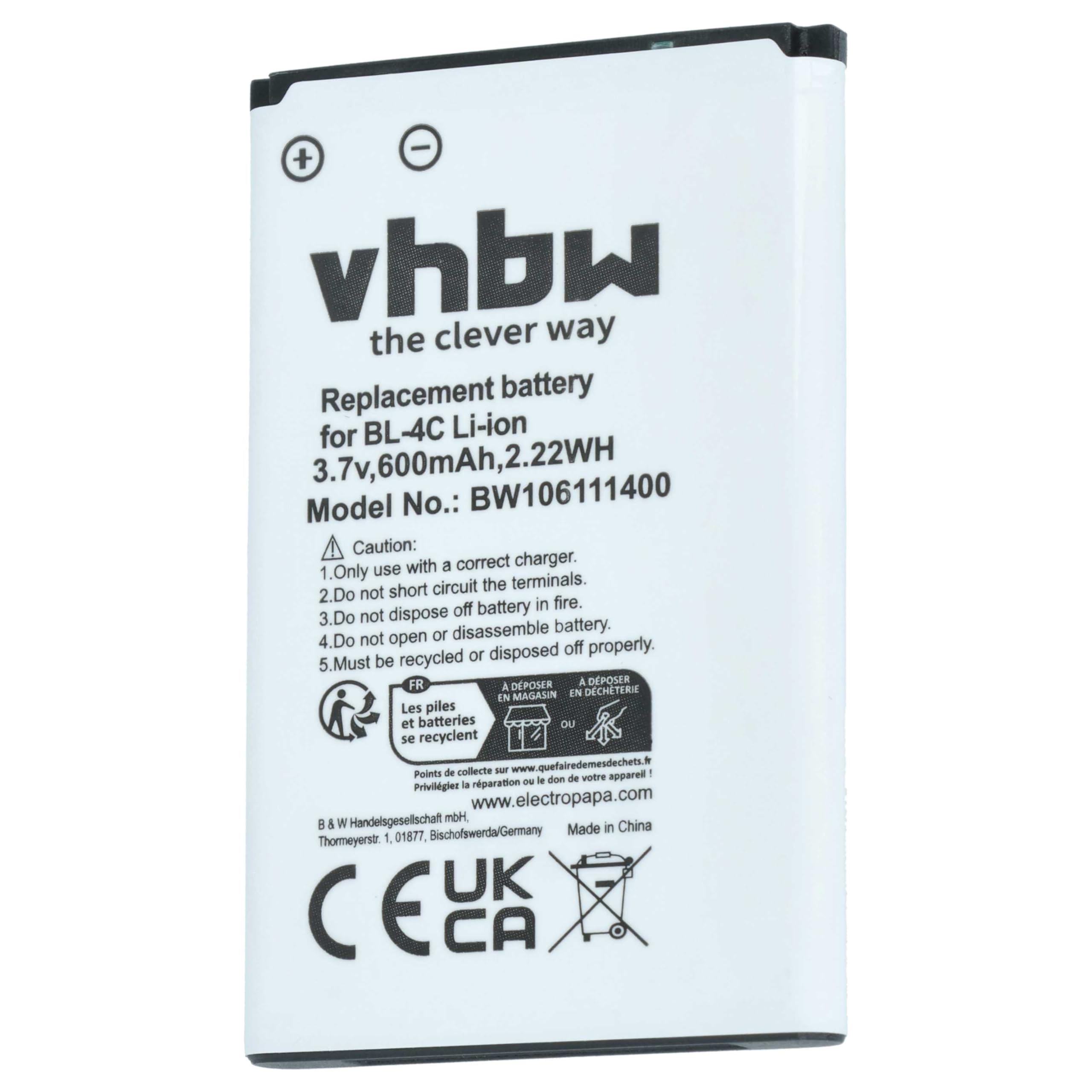 vhbw Batteria Smartphone 600mAh 3.7V Li-Ion 1 Pezzo