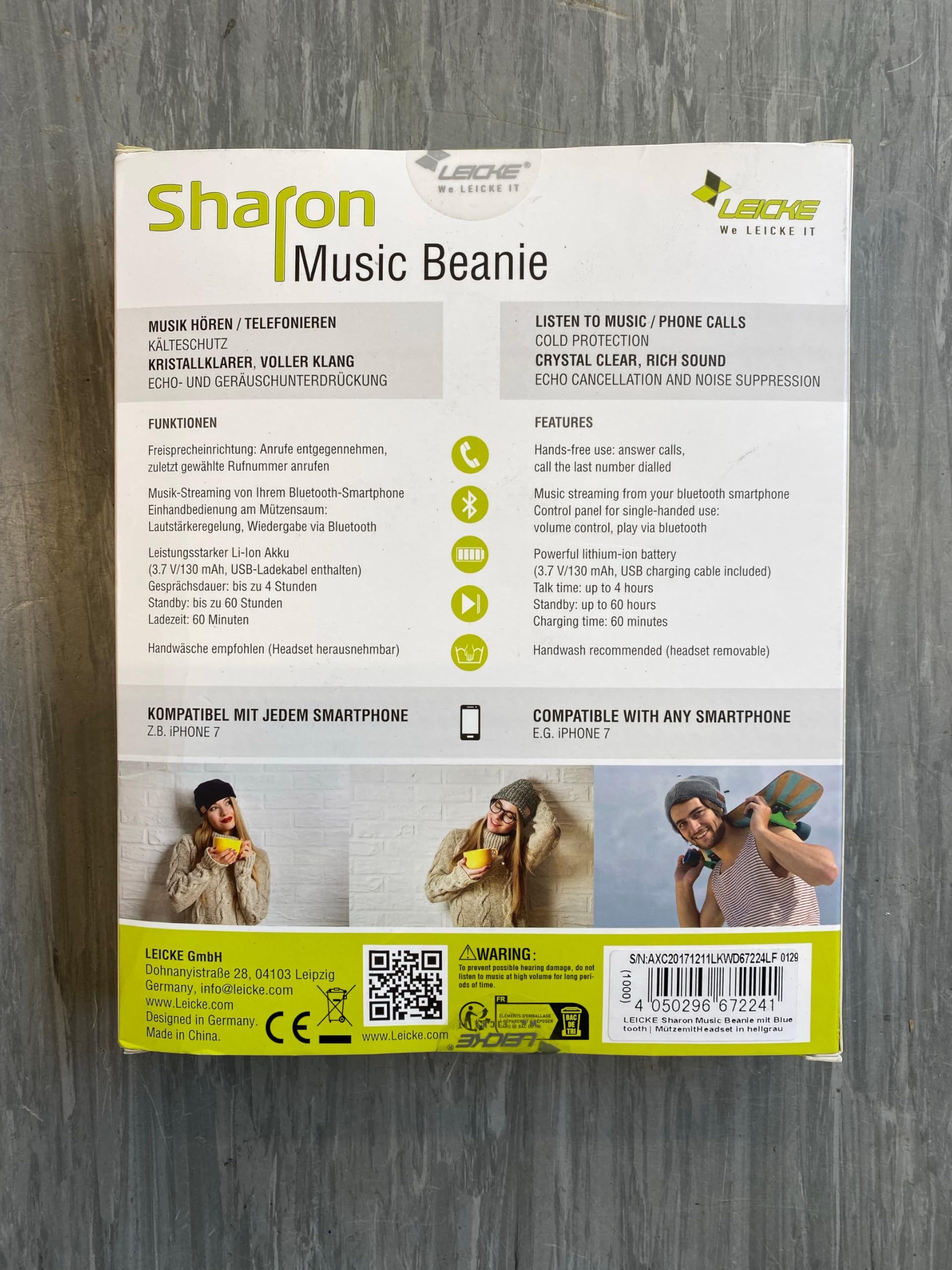Leicke Sharon berretto bluetooth crema con cuffie