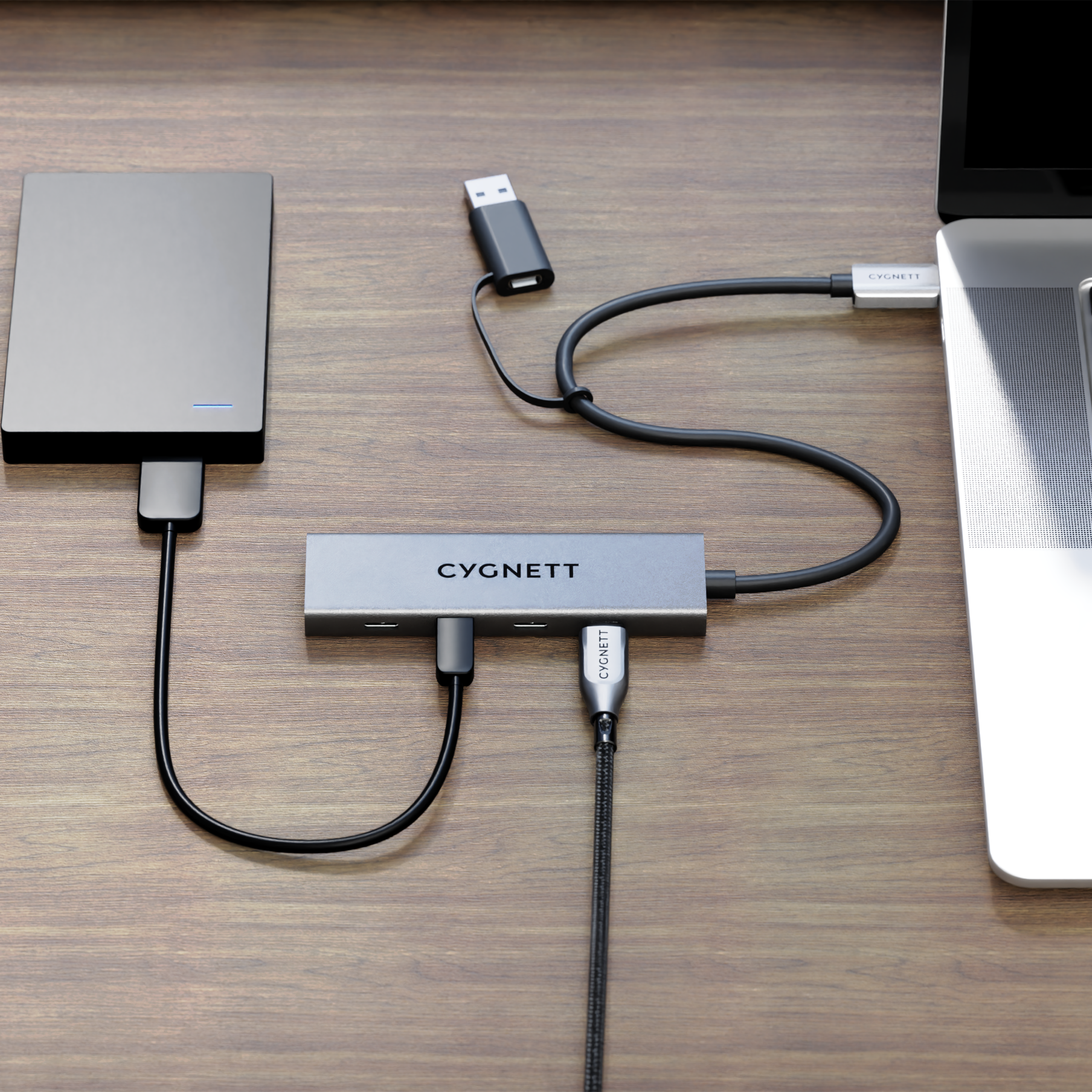 Cygnett Hub USB-C 4-in-1 Hub 4 Porte USB-C Alluminio