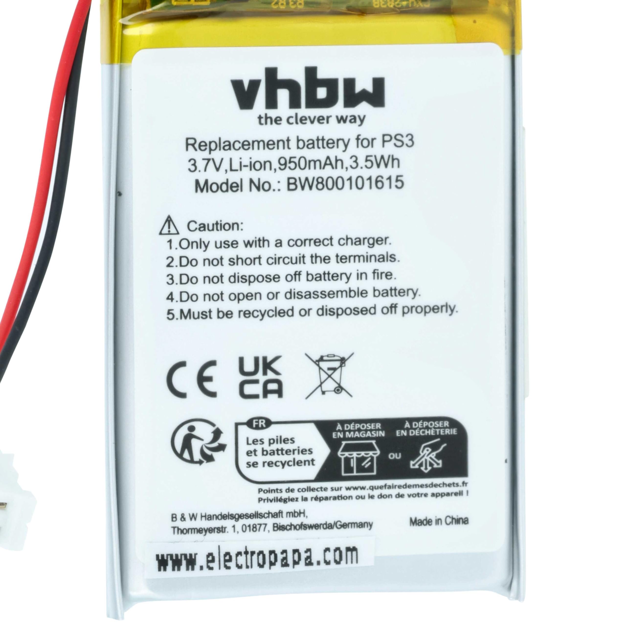 vhbw Batteria LIP1359 controller PS3 950mAh Li-Ion