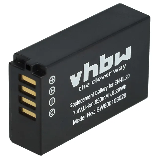 vhbw Batteria fotocamera Nikon EN-EL20 850mAh Li-Ion