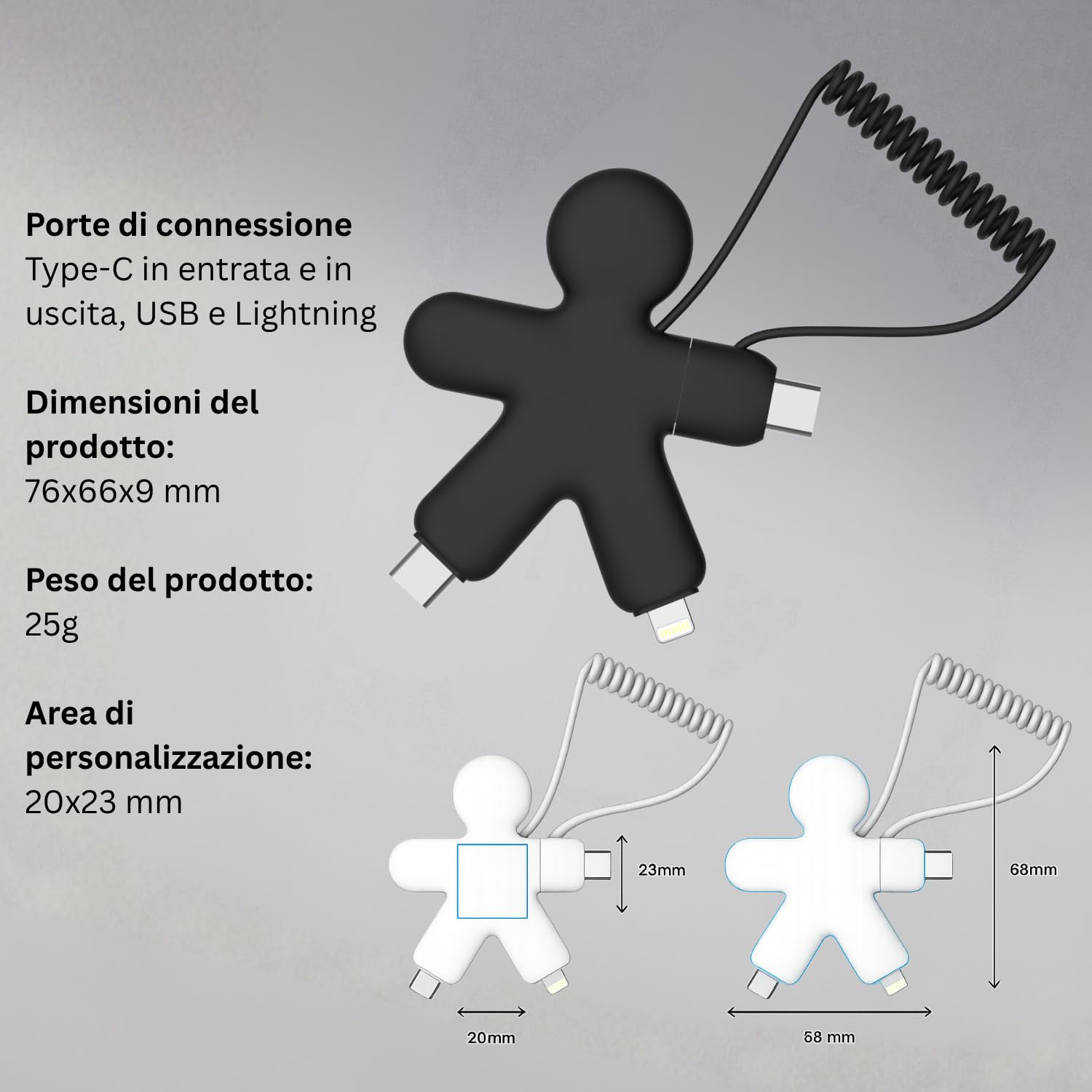 Xoopar Buddy Plastica Riciclata cavo USB 4 in 1 Nero
