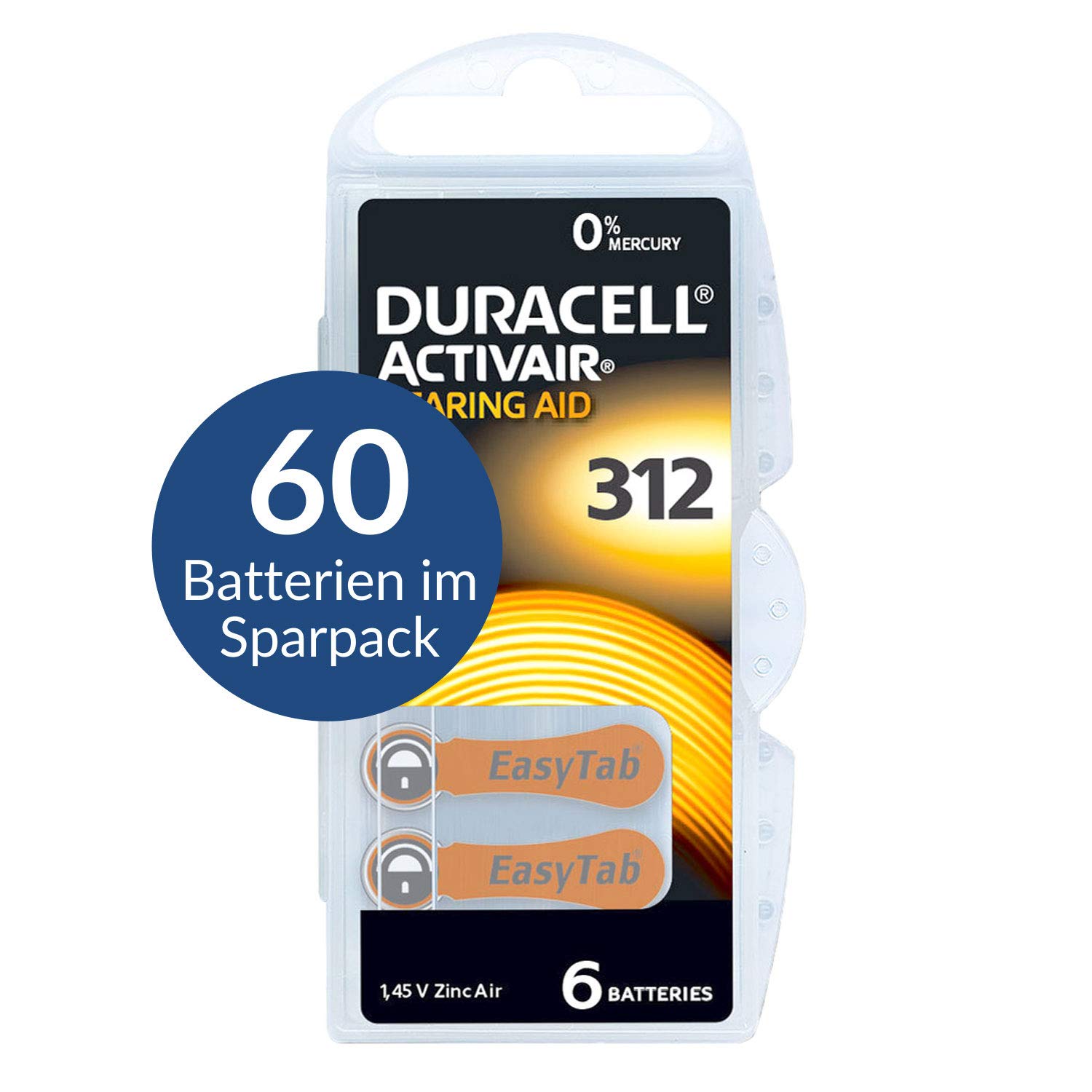 Duracell Activair Batterie Acustici 312 Marroni 60 Pezzi
