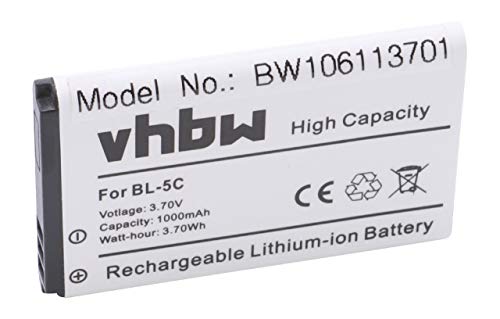 vhbw batteria BL-5C 1000mAh per Swisstone BBM Li-Ion
