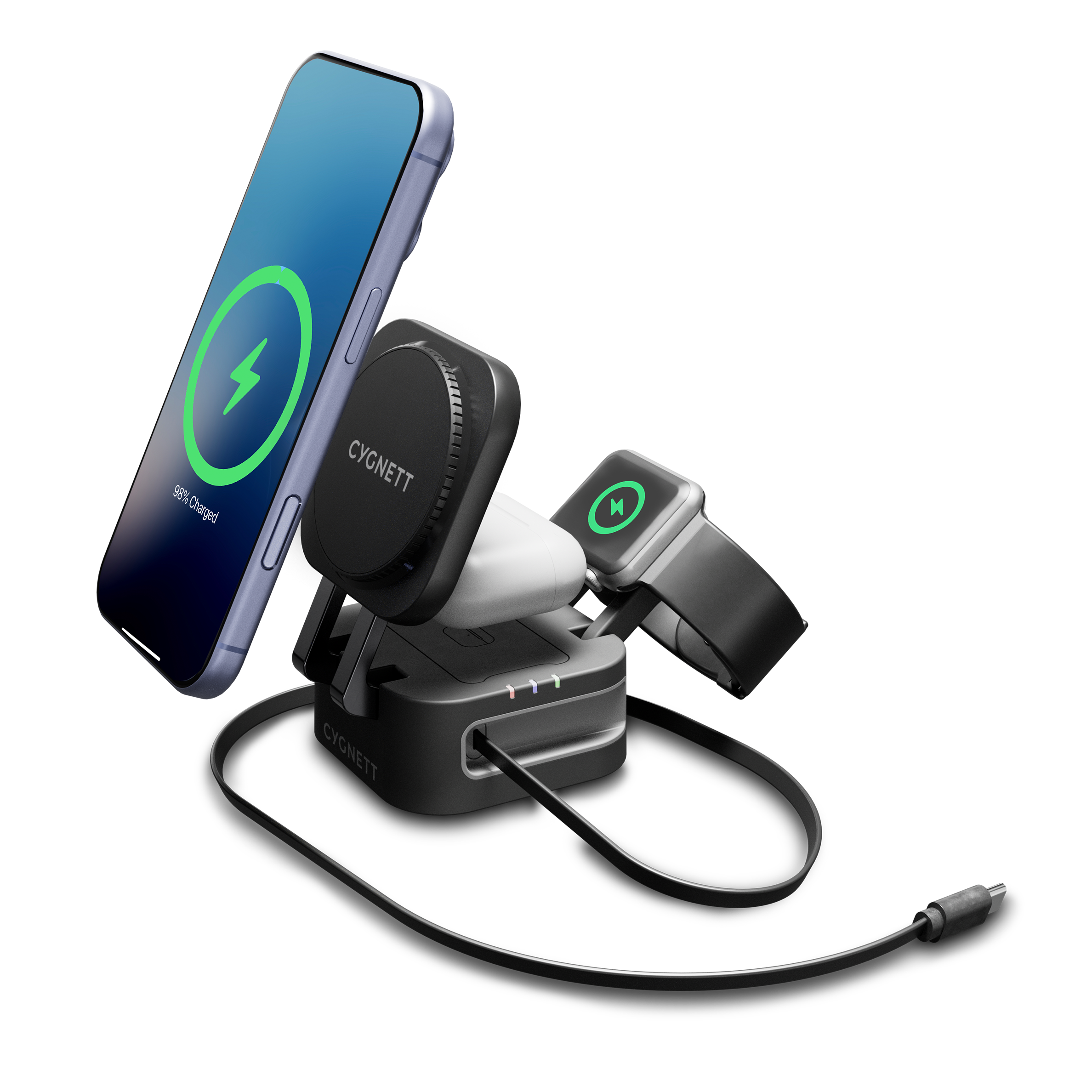 Cygnett MagStand Caricatore Wireless 3-in-1 Nero 15W