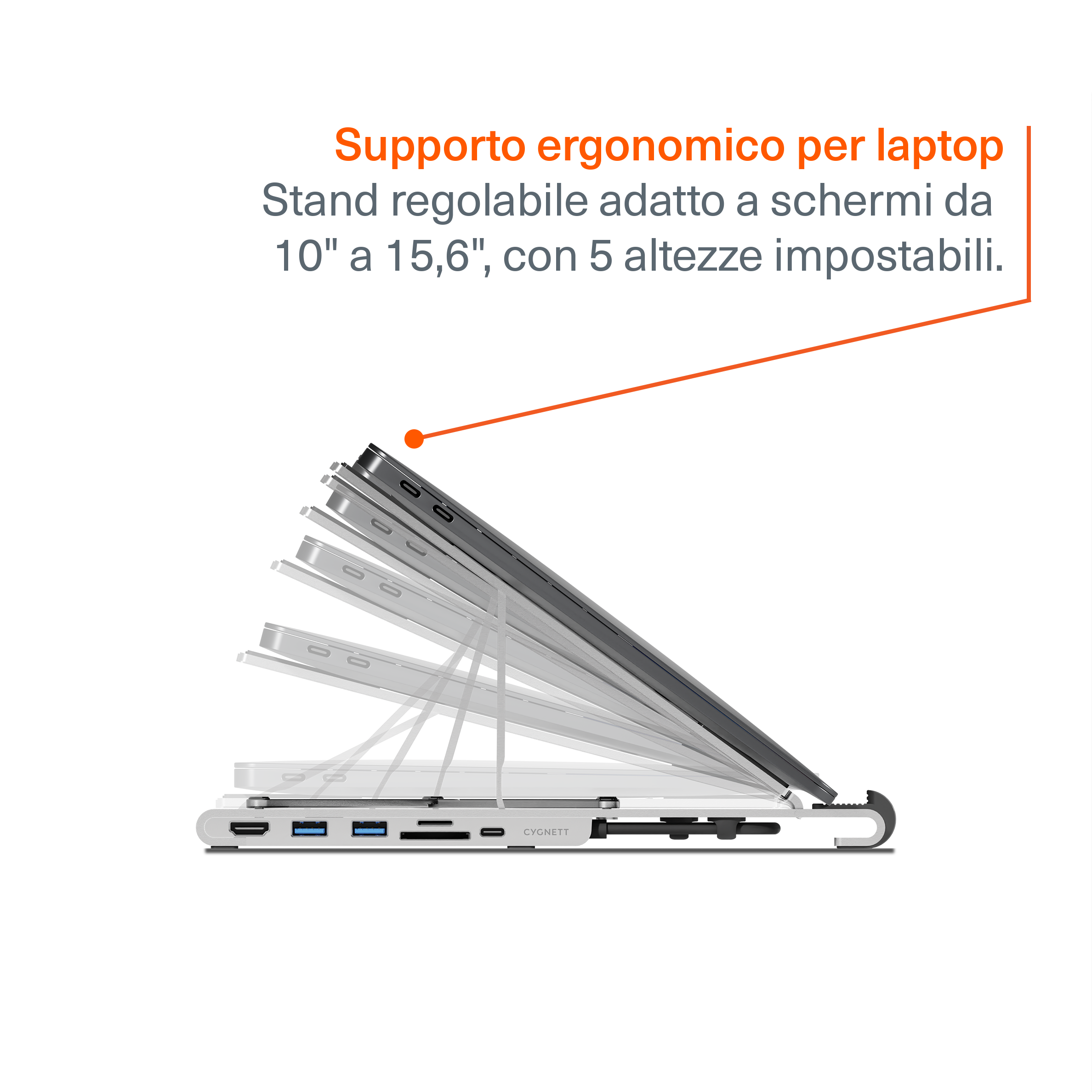 Cygnett Hub USB-C 7-in-1 con Stand Laptop HDMI 4K