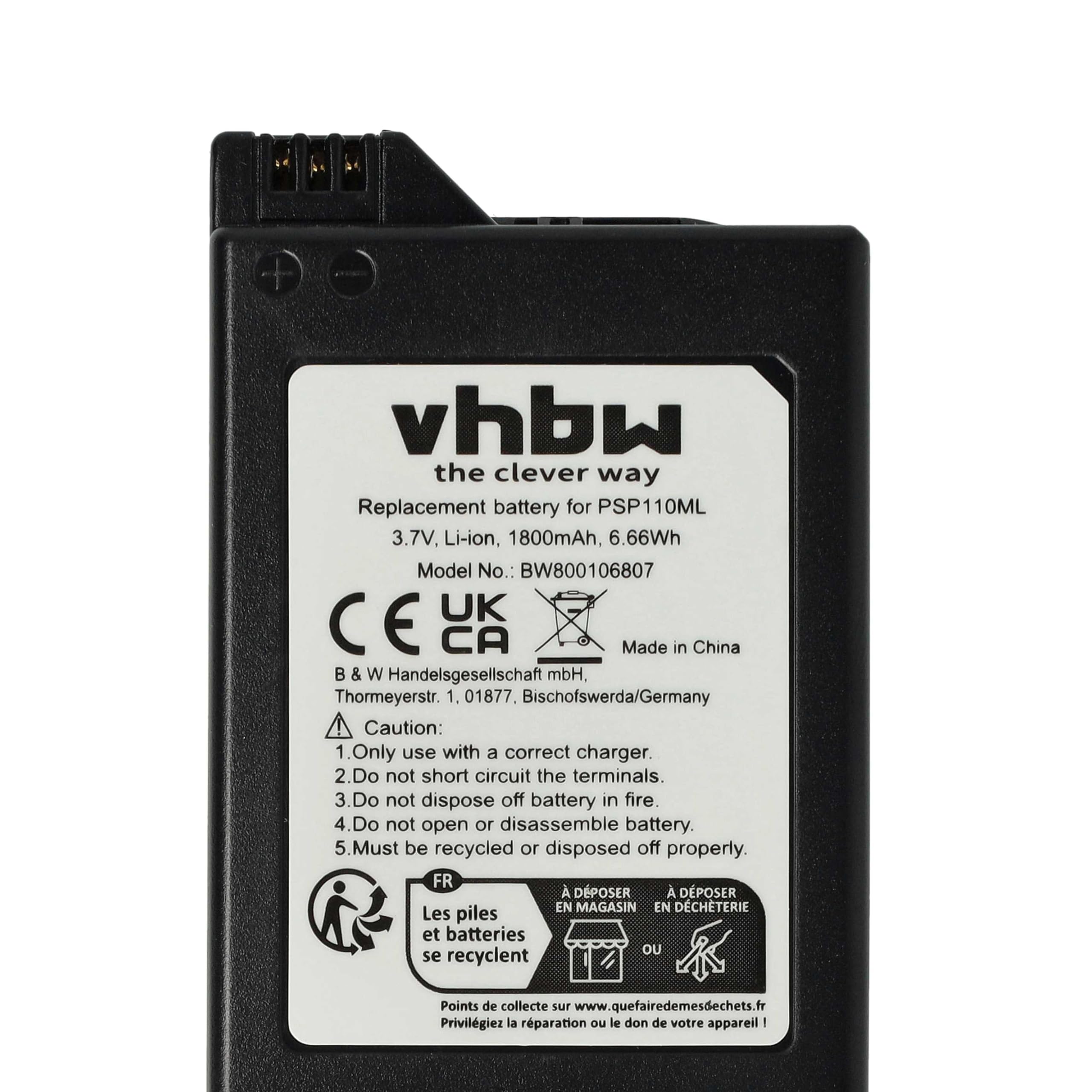 vhbw Batteria PSP-110 1800mAh per PSP-1000 nera litio