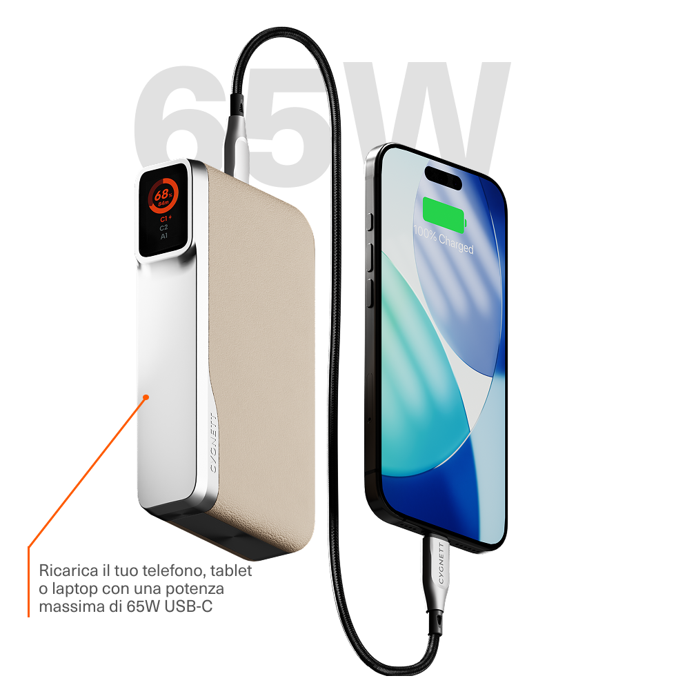 Cygnett Encore Power Bank 20000mAh 65W display digitale