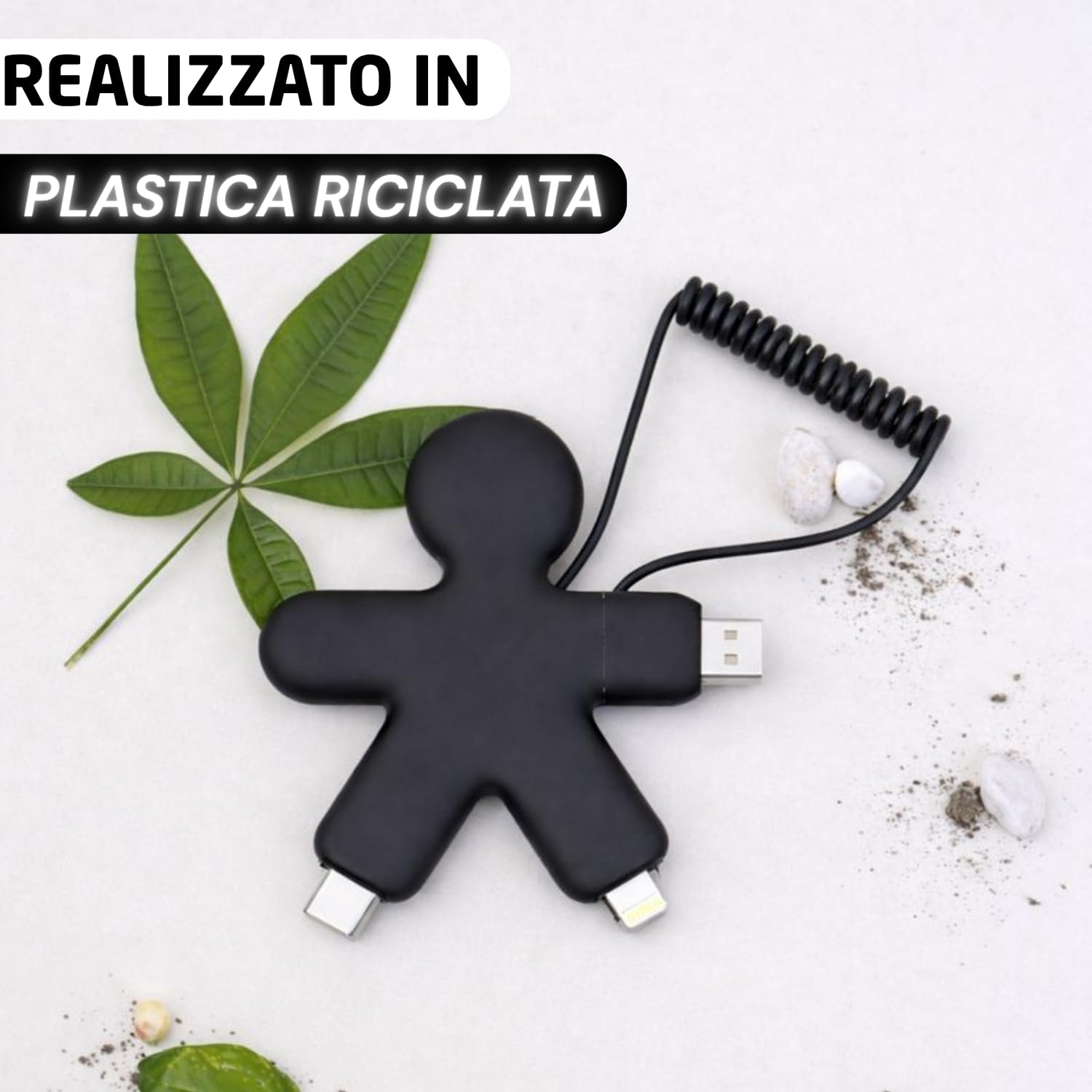 Xoopar Buddy Plastica Riciclata cavo USB 4 in 1 Nero