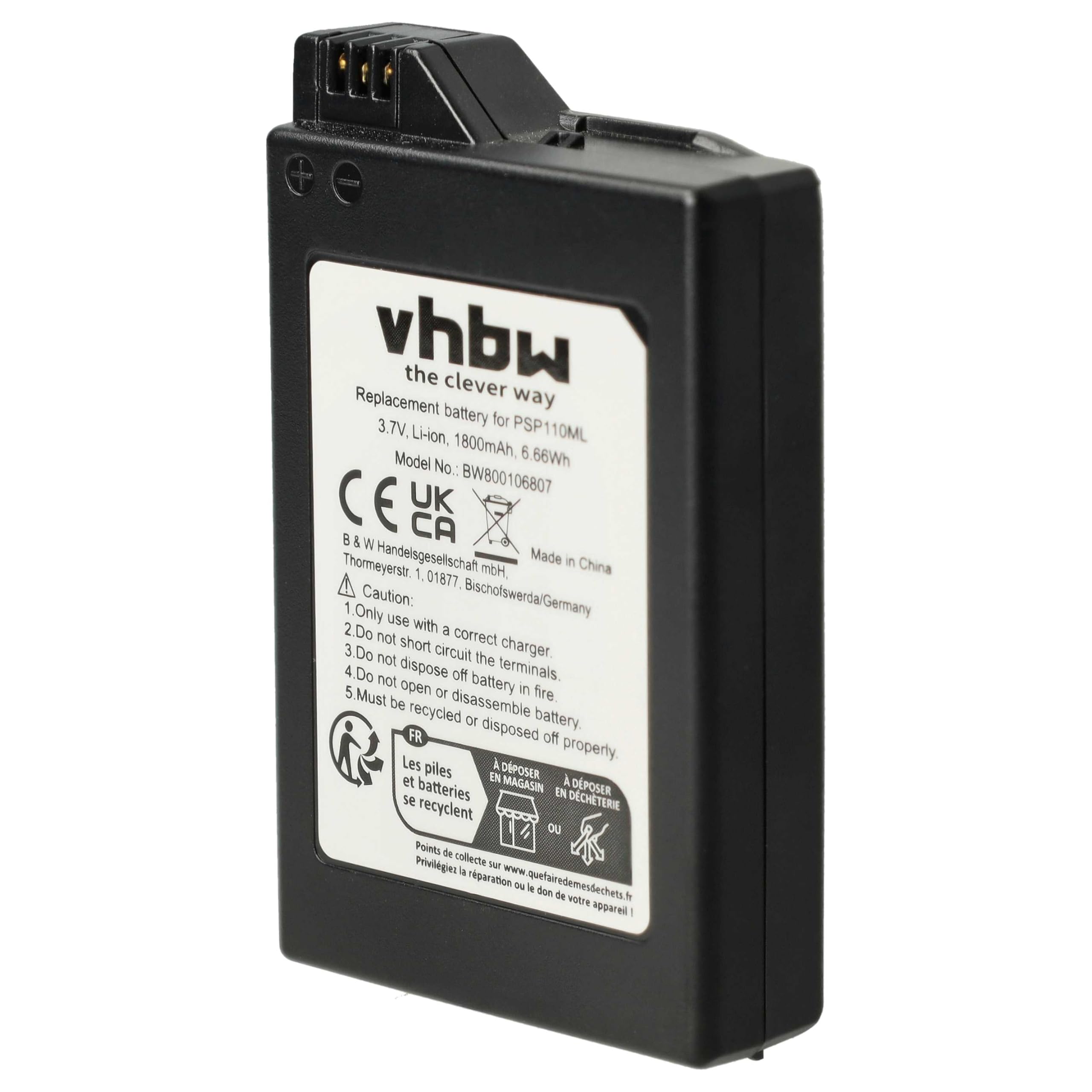 vhbw Batteria PSP-110 1800mAh per PSP-1000 nera litio