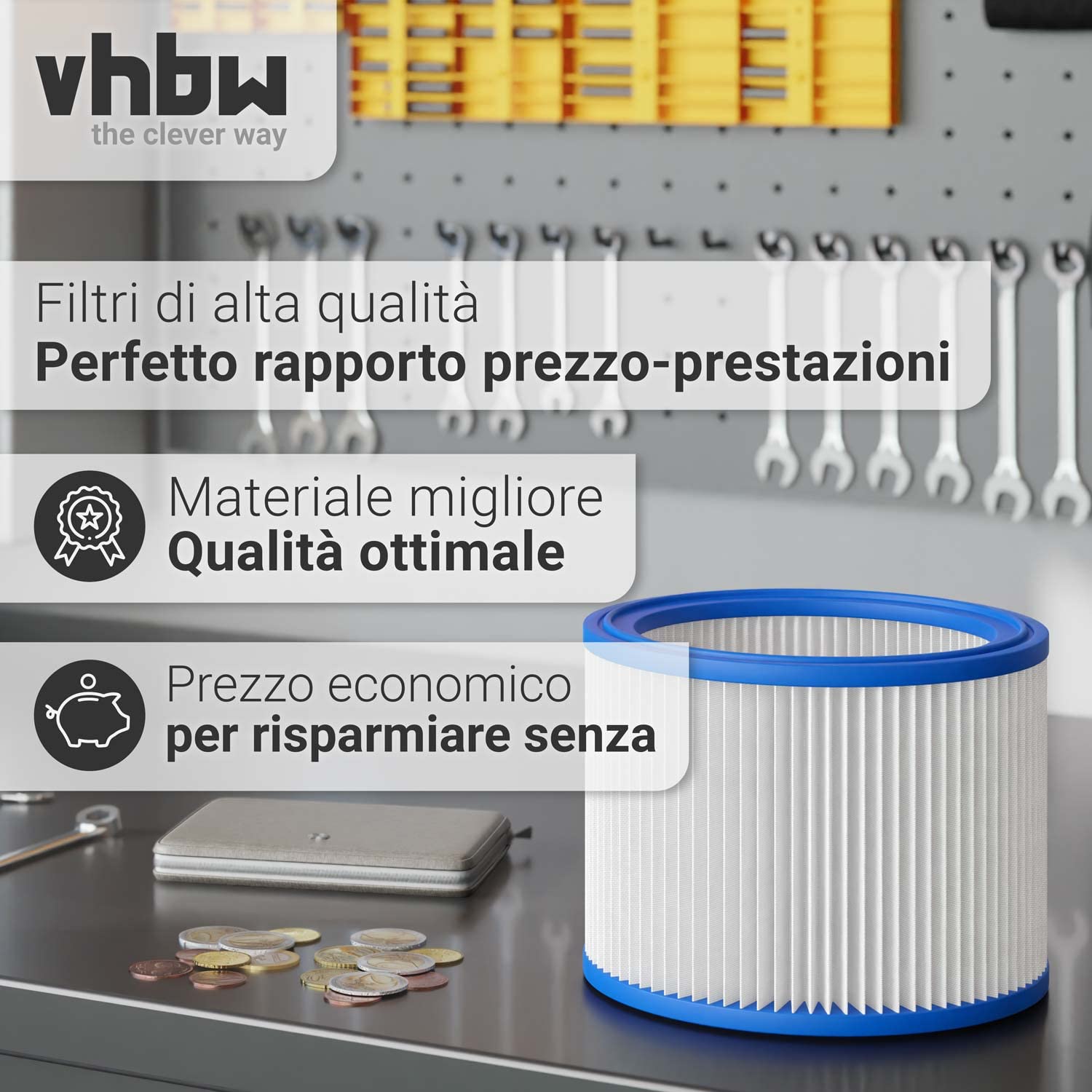 vhbw Filtro Rotondo 107402338 per Nilfisk Aero Blu