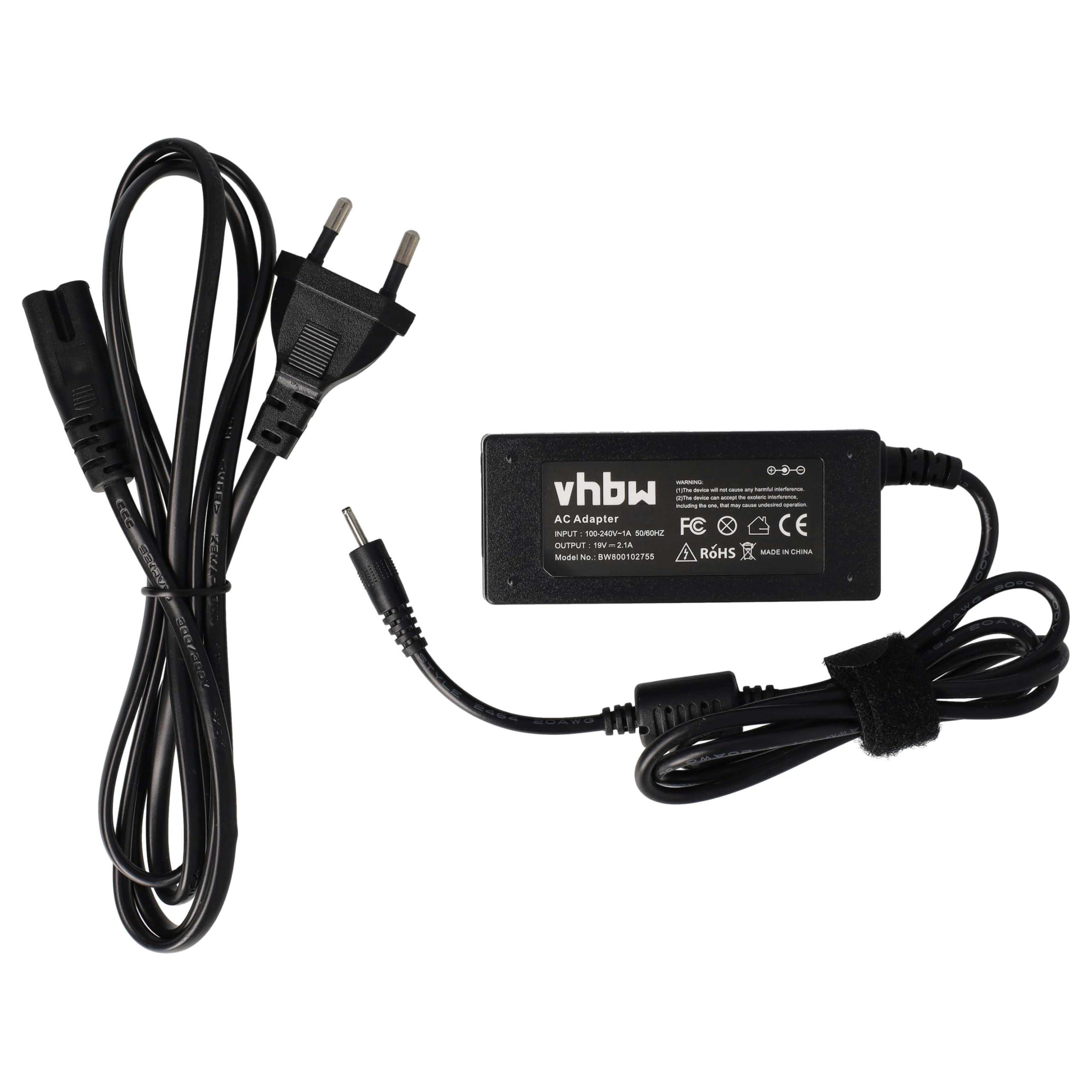 vhbw Alimentatore 40W 19V per Asus Eee PC Notebook 2,1A