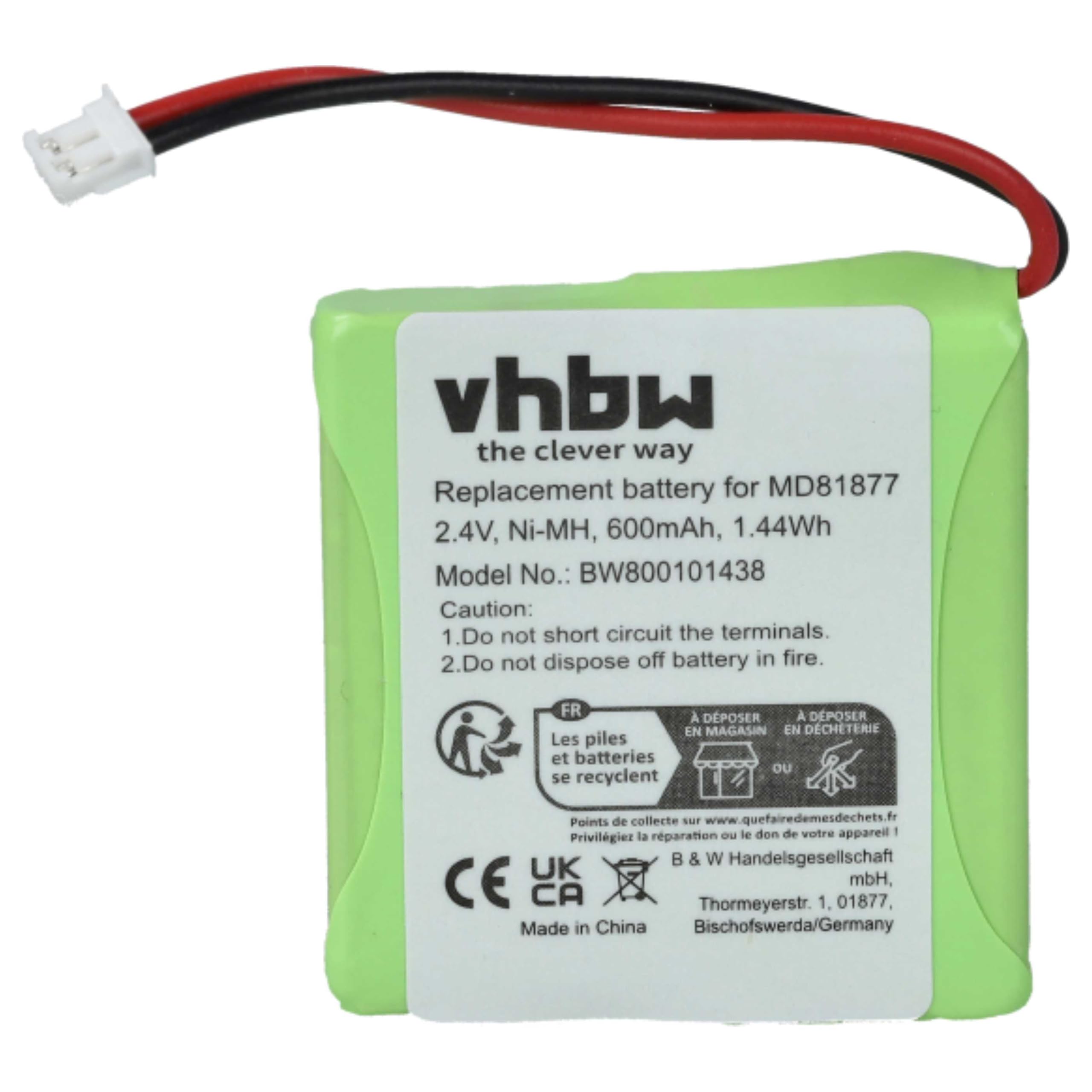 vhbw 600mAh 2,4V batterie cordless 2 pezzi per Medion