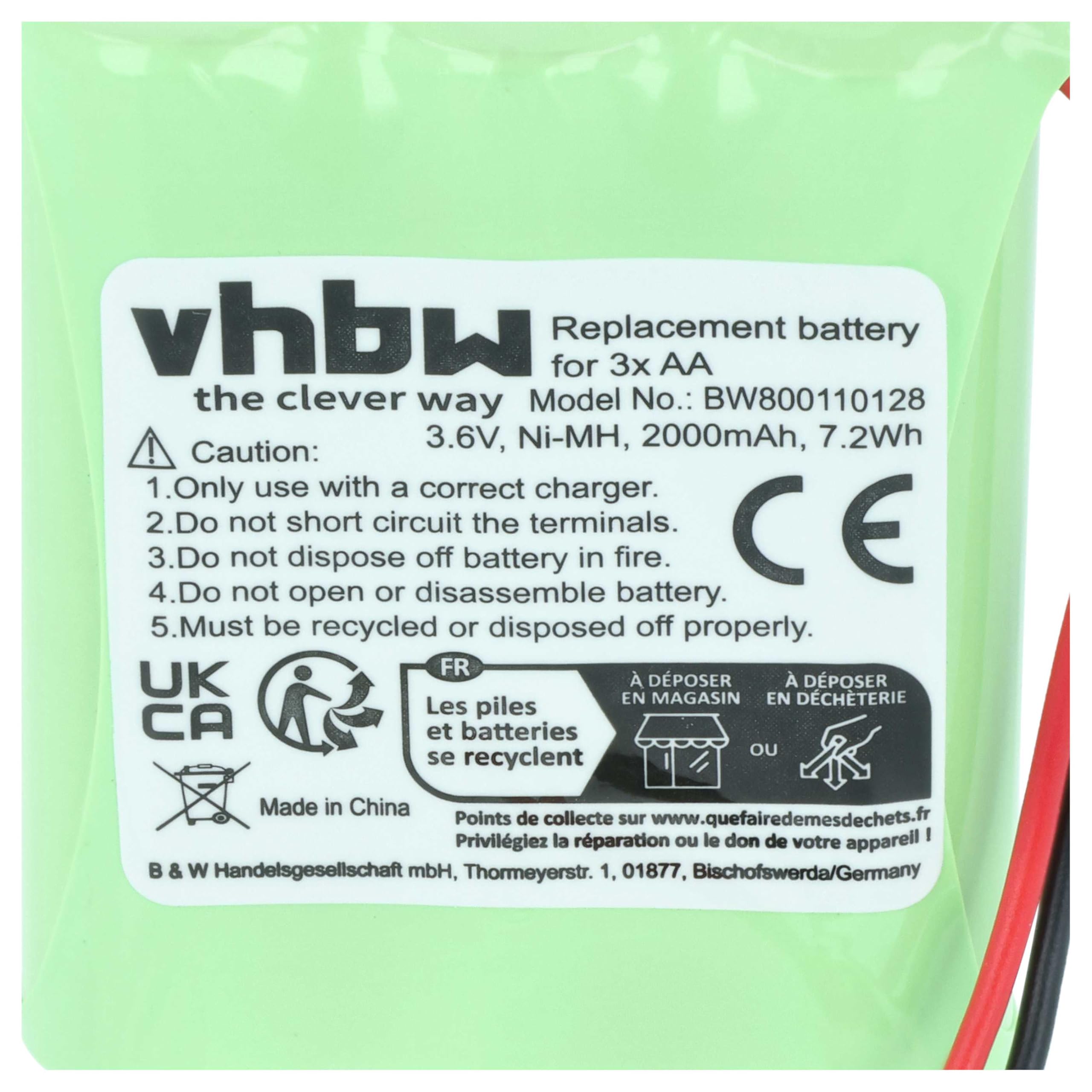 vhbw Batteria 3x AA 2000mAh 3,6V NiMH ricaricabile