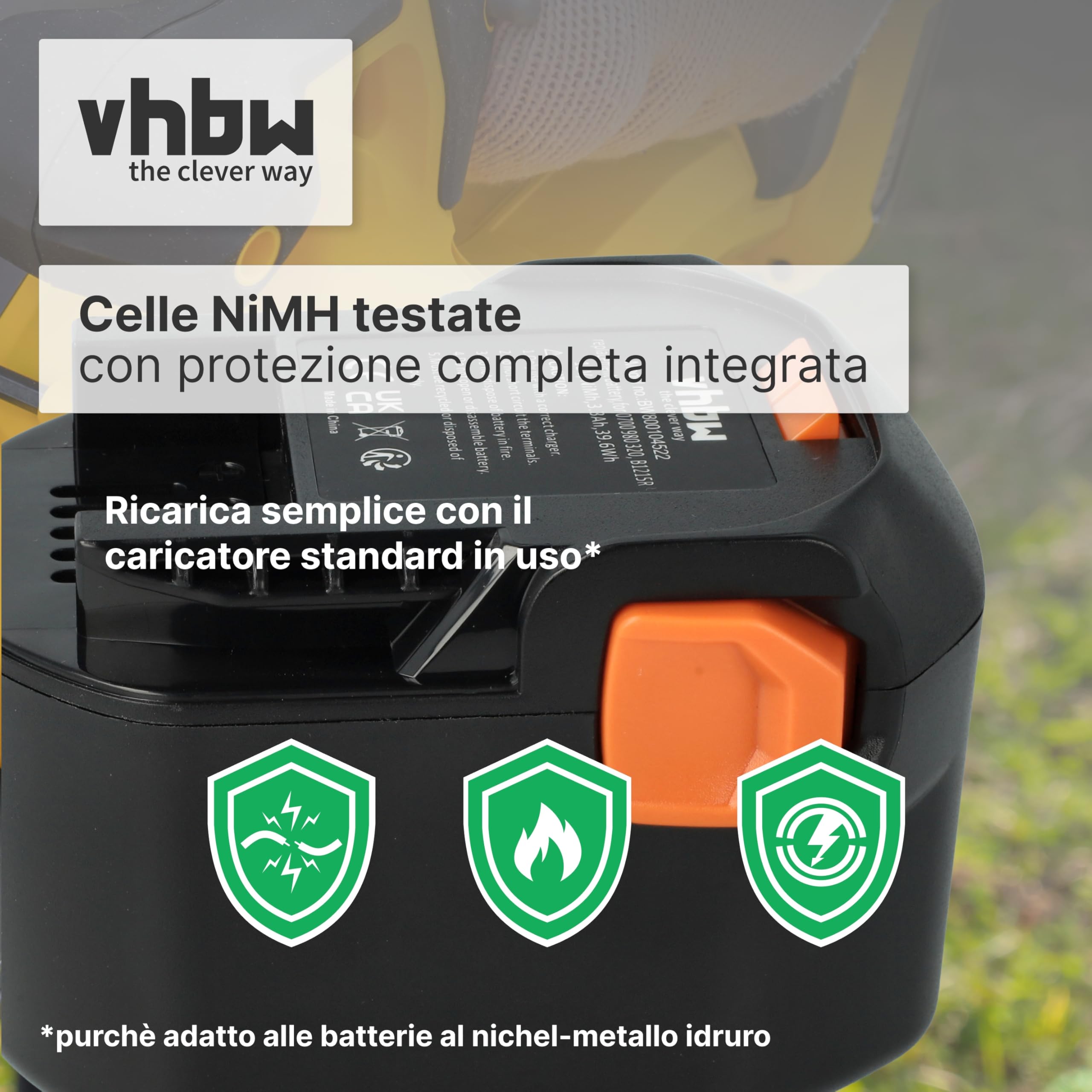vhbw B1215R batteria utensili AEG BSB 12 STX NiMH 3300mAh 12V