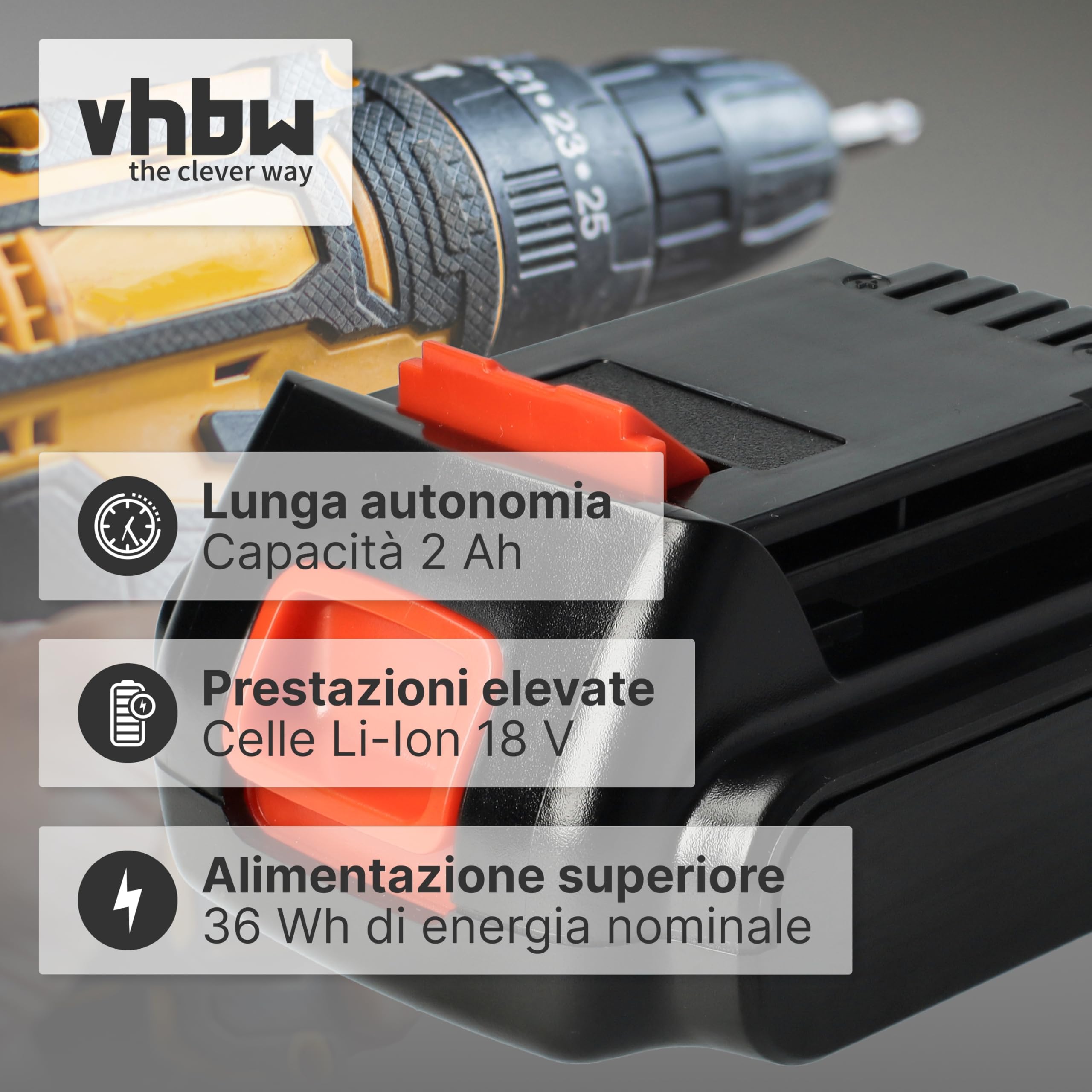 vhbw Batteria Utensili 18V 2000mAh per Black+Decker BL1318