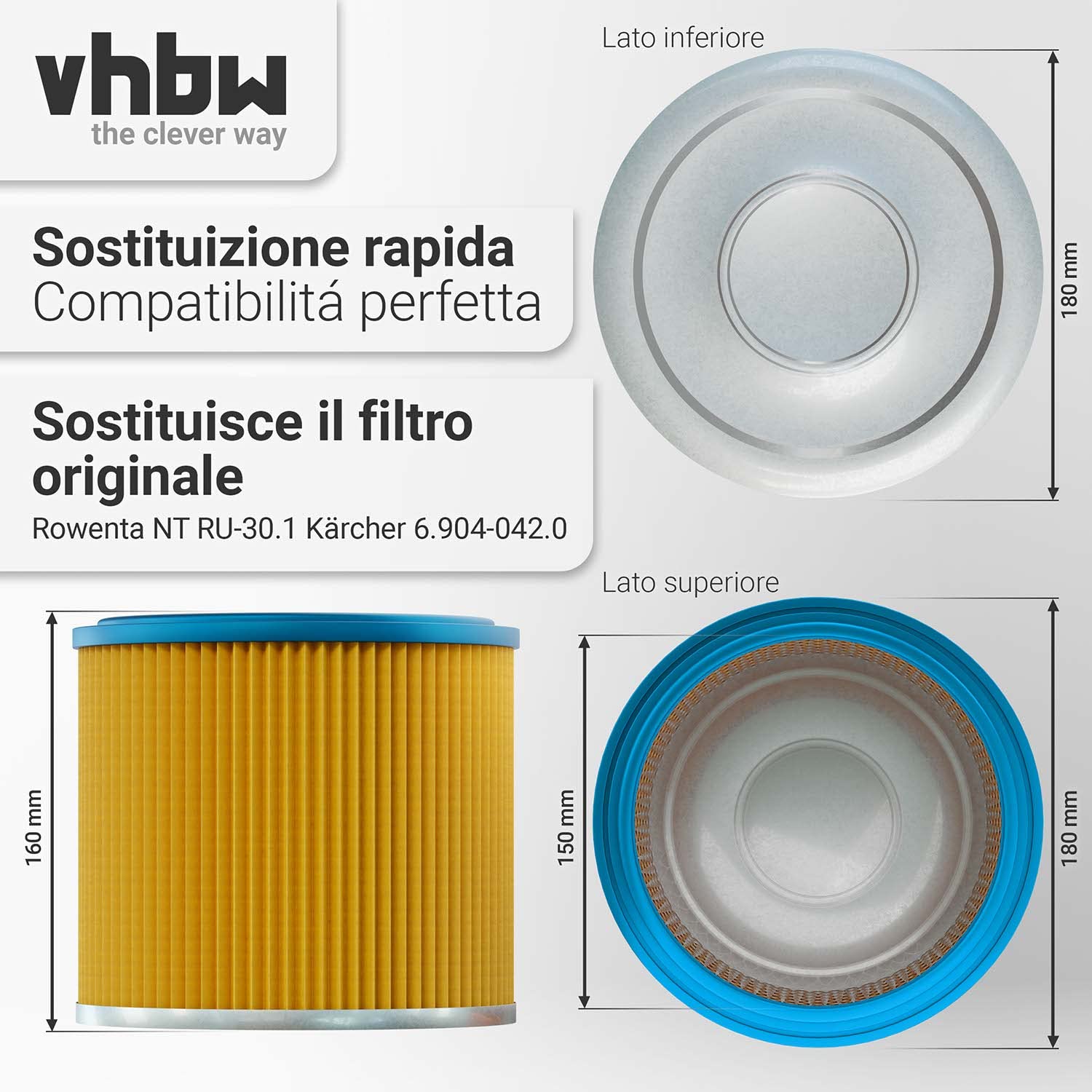 vhbw Filtro tondo lamelle Aqua Vac aspirapolvere 1 pezzo