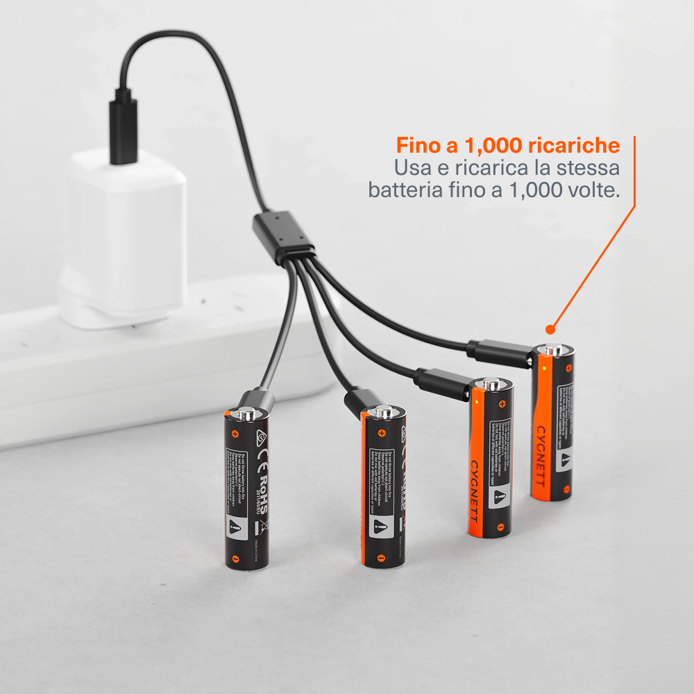 Cygnett batterie AA ricaricabili USB-C 4 pezzi 1,5V