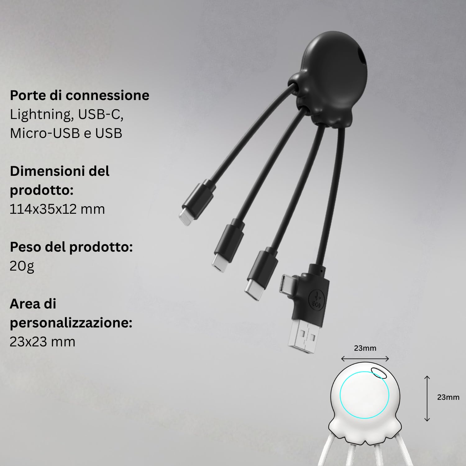 Xoopar Octopus Cavo Multi USB 4in1 plastica oceano nero