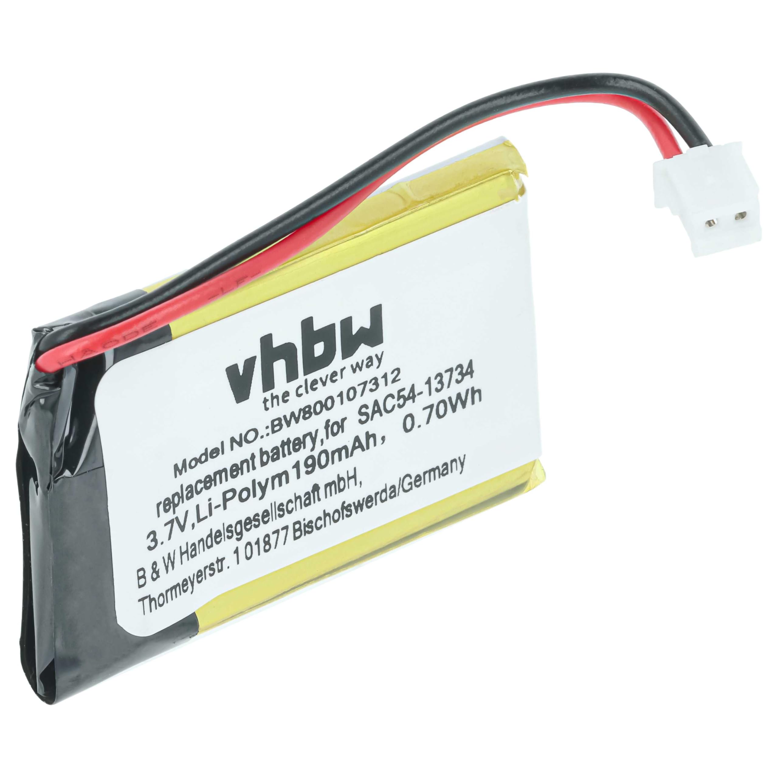 vhbw SAC54-13734 batteria collare 190mAh 3,7V