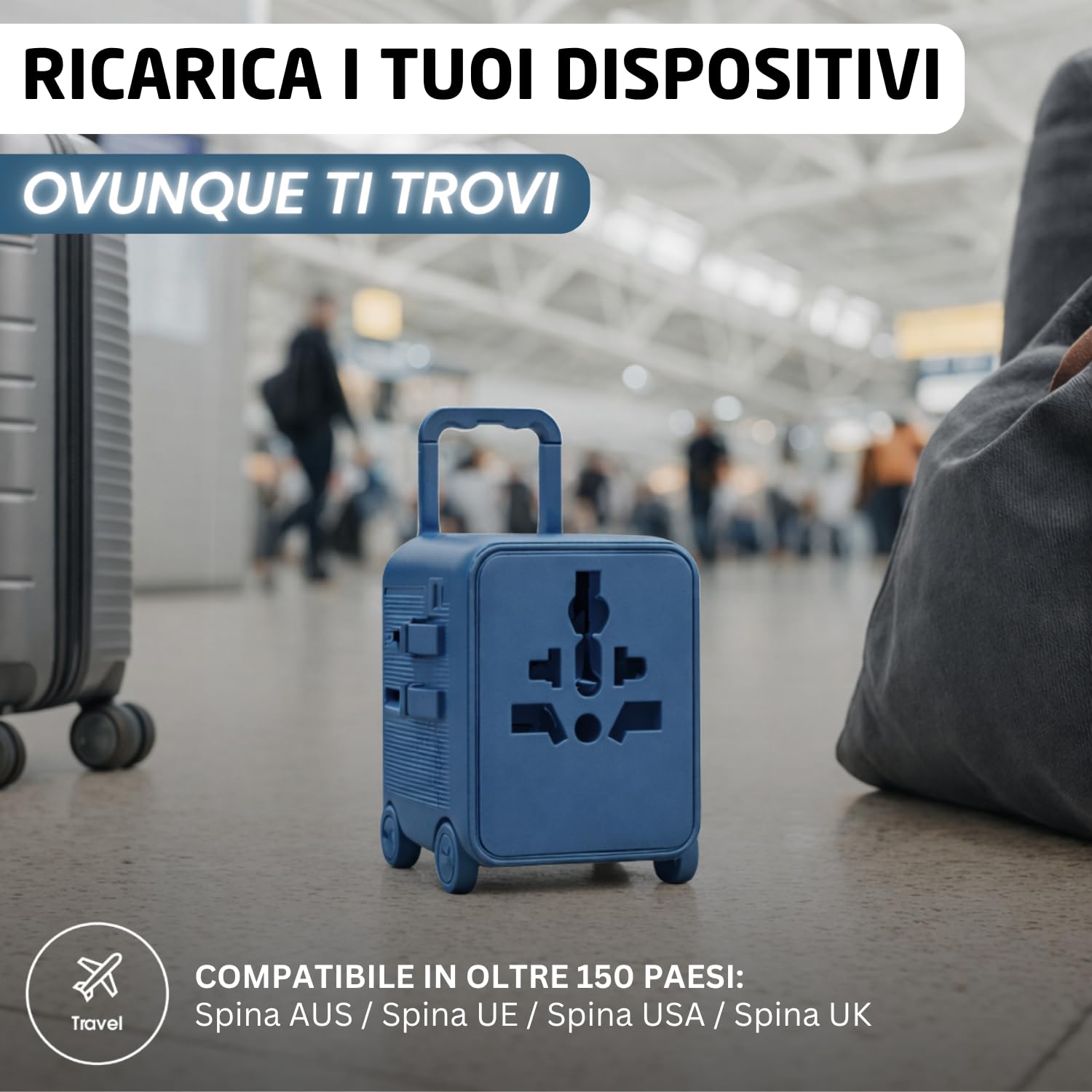 Xoopar Luggie adattatore viaggio universale blu USB-C 150 paesi