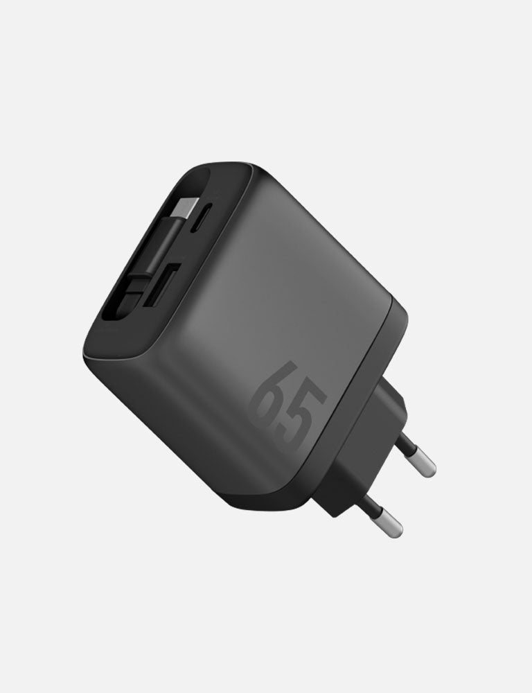 Energea AmpCharge Arc GaN65 caricatore muro 65W Gunmetal retrattile