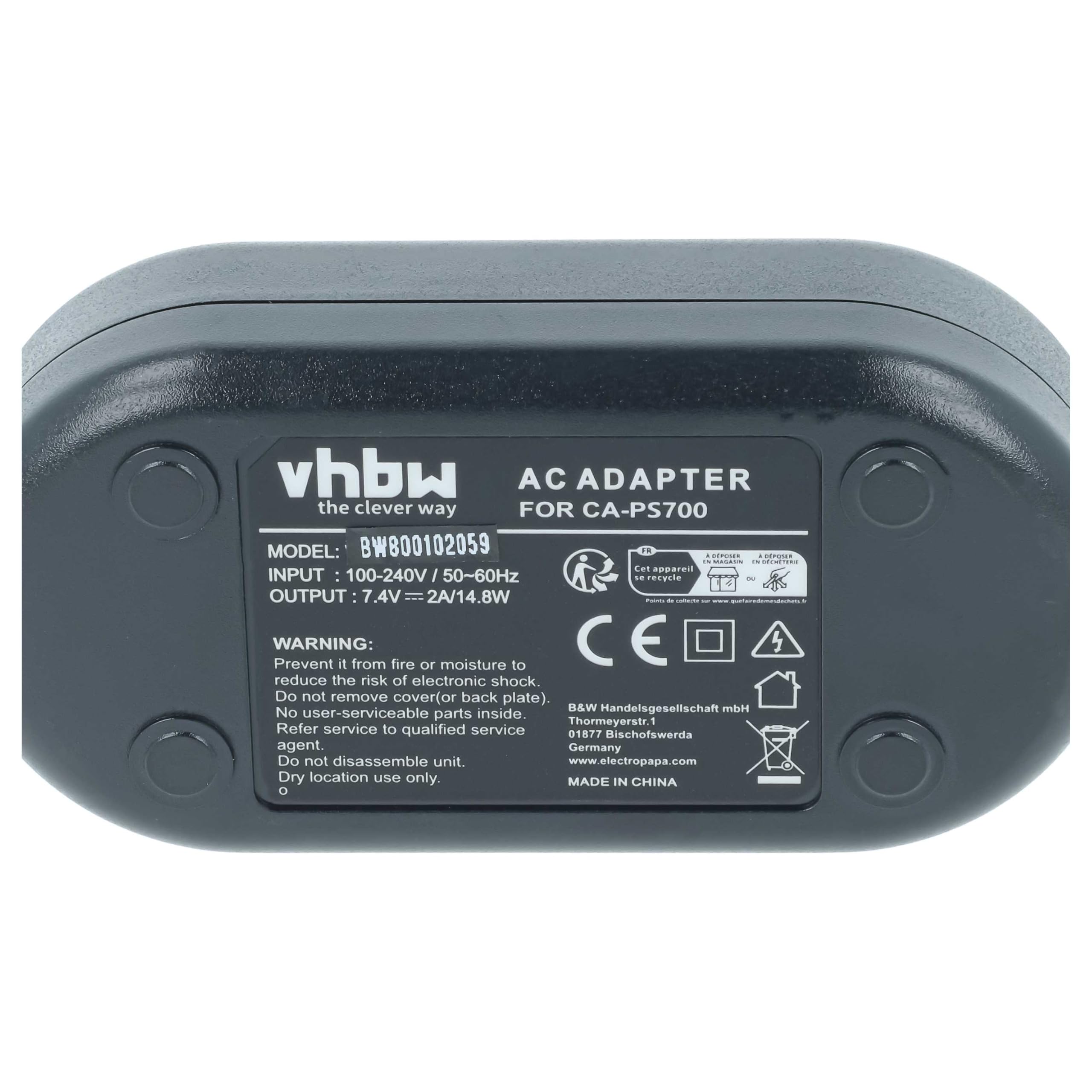 vhbw DR-E5 alimentatore fotocamera Canon EOS 500D 450D da rete 2m