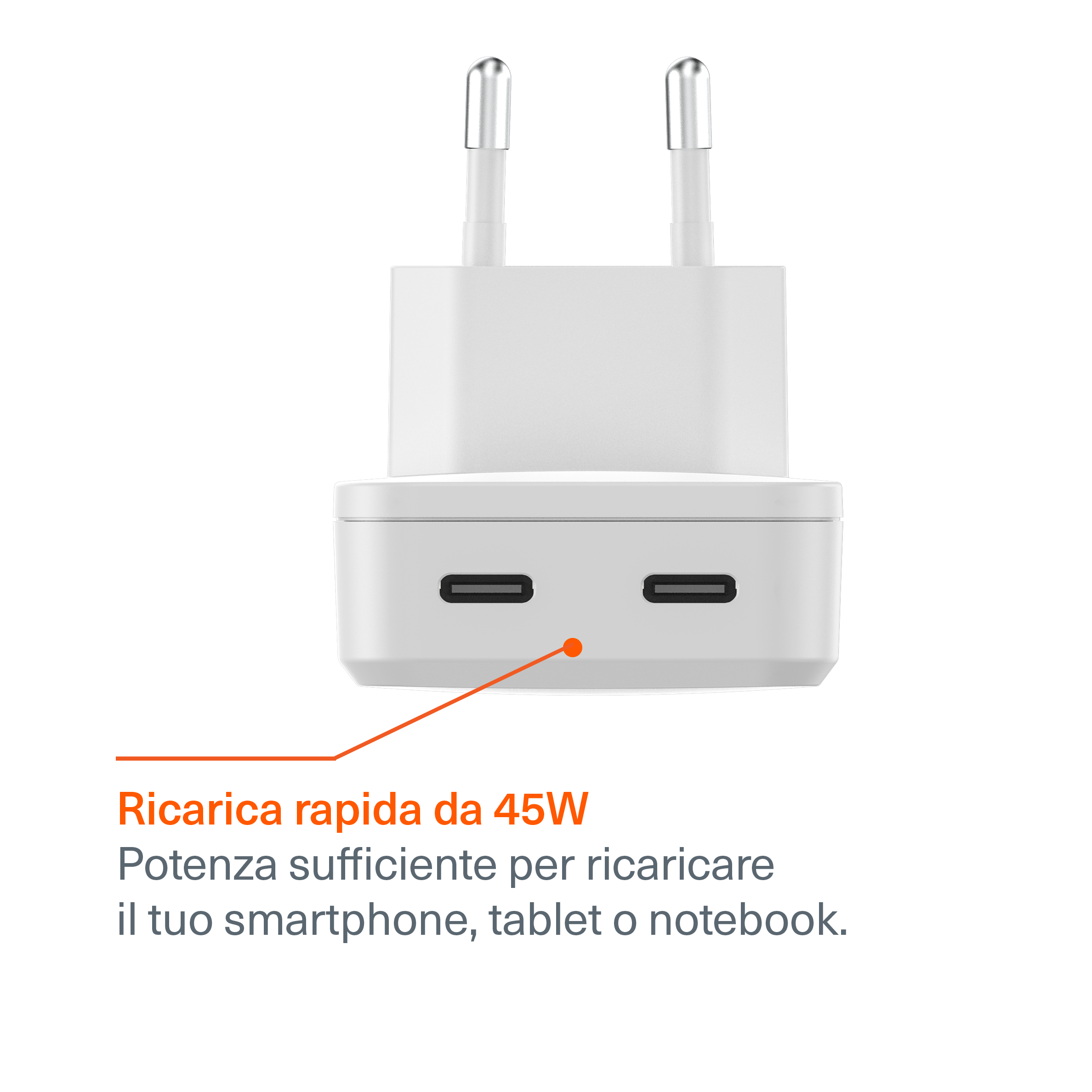 Cygnett ChargePlus Caricabatterie Muro GaN USB-C 45W Bianco 2 Porte