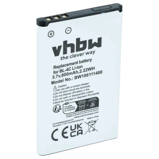 vhbw Batteria Smartphone 600mAh 3.7V Li-Ion 1 Pezzo
