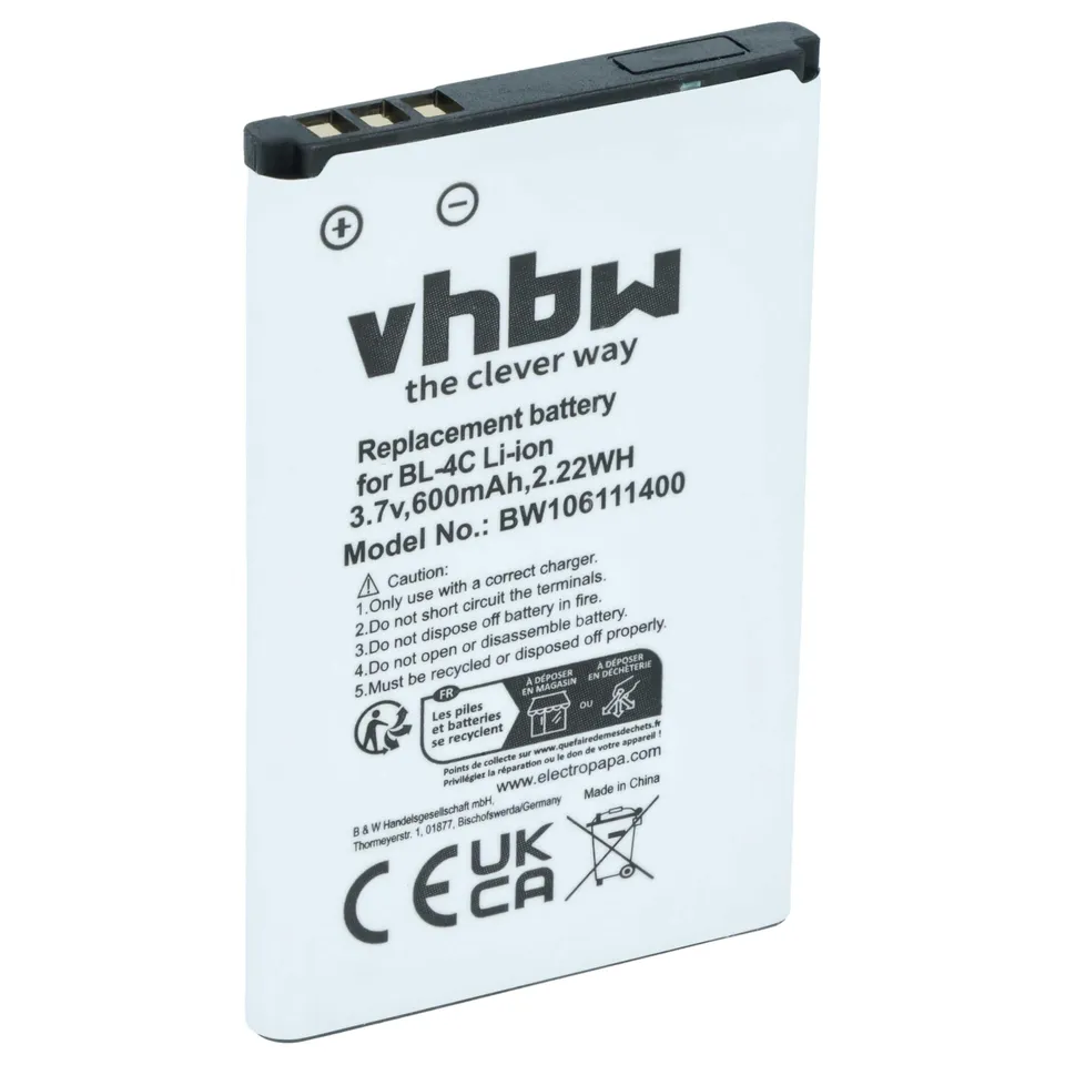 vhbw Batteria Smartphone 600mAh 3.7V Li-Ion 1 Pezzo