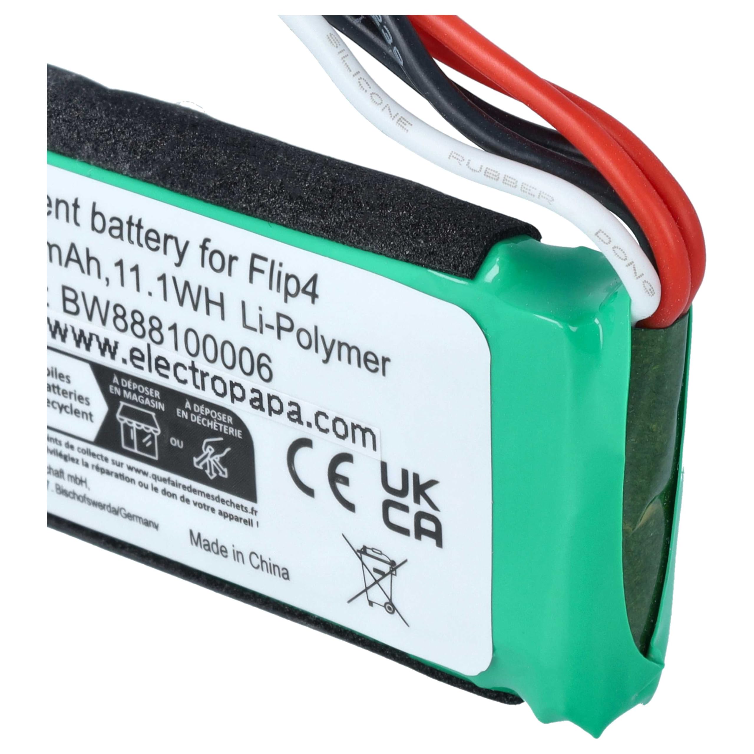 vhbw Batteria 3000mAh per JBL Flip 4 cassa Bluetooth Li-Poly